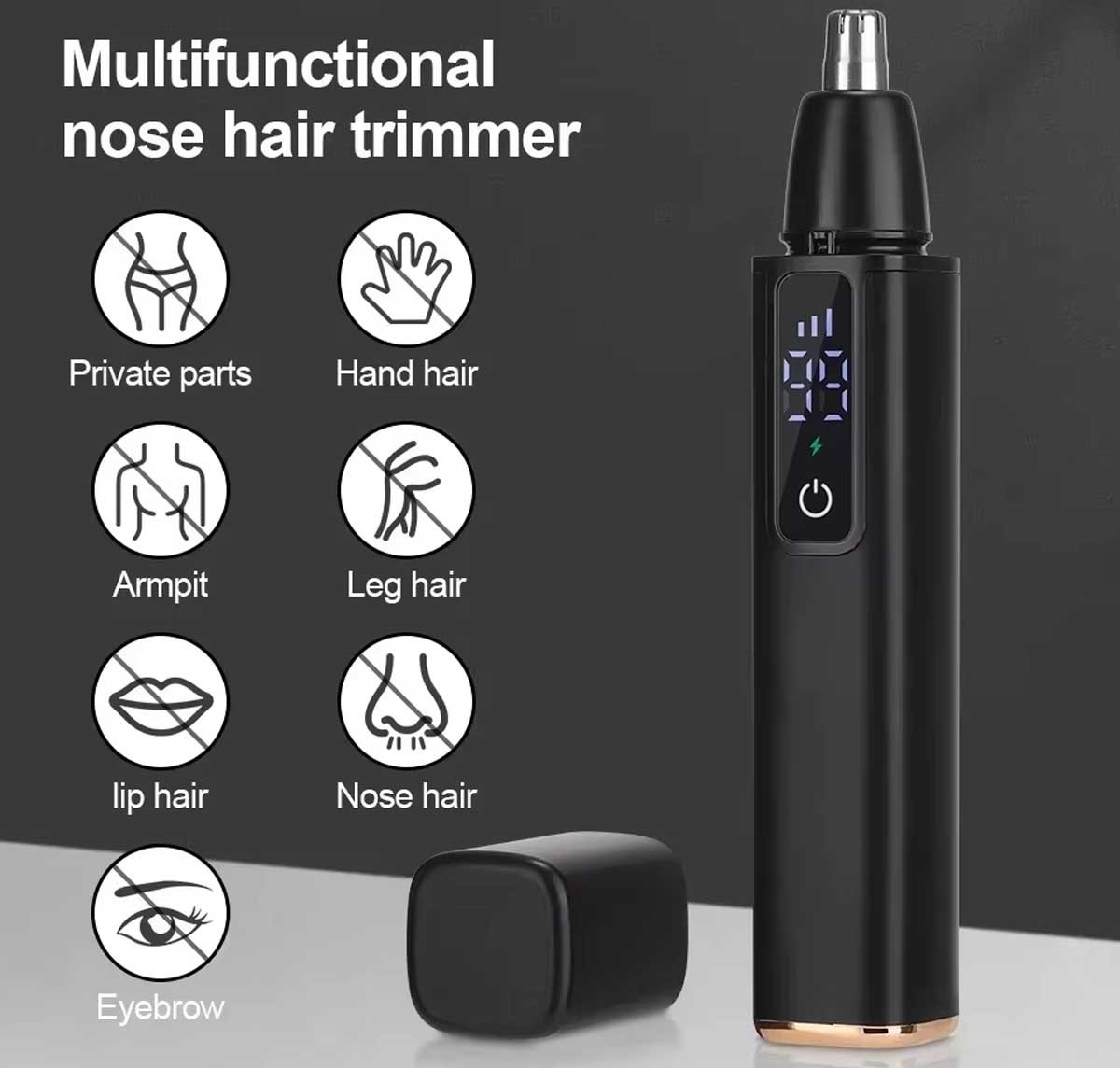 Ear and Nose Hair Trimmer with LED indicator USB Rechargeable Water Resistant