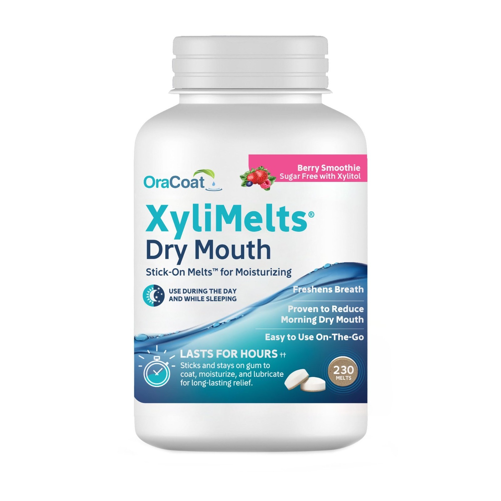 230 Ct Oracoat XyliMelts for Dry Mouth Night Time or Day, Berry Smoothie Flavor.