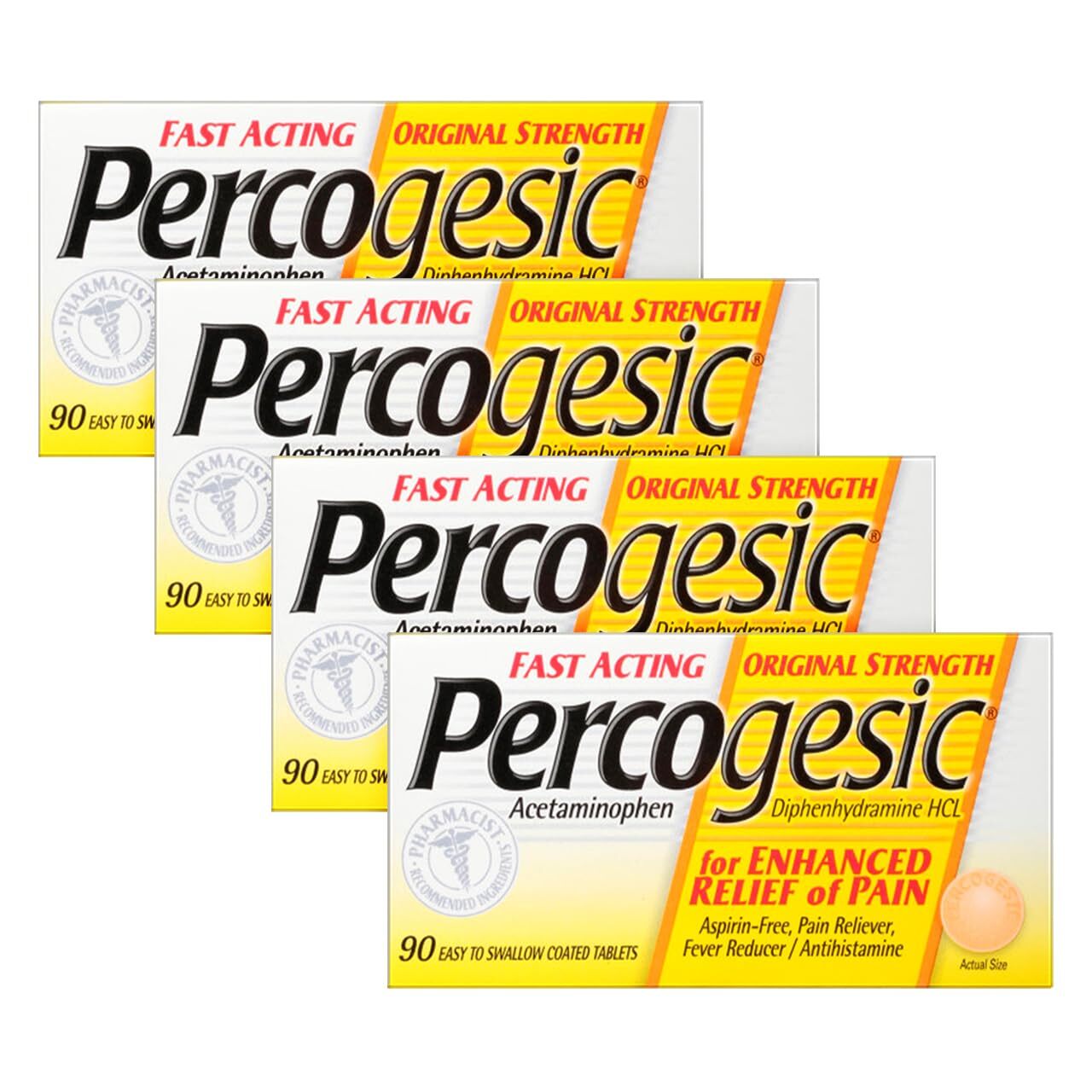 Percogesic Original Strength Fast Acting Pain Reliever 90 Count Pack of 4