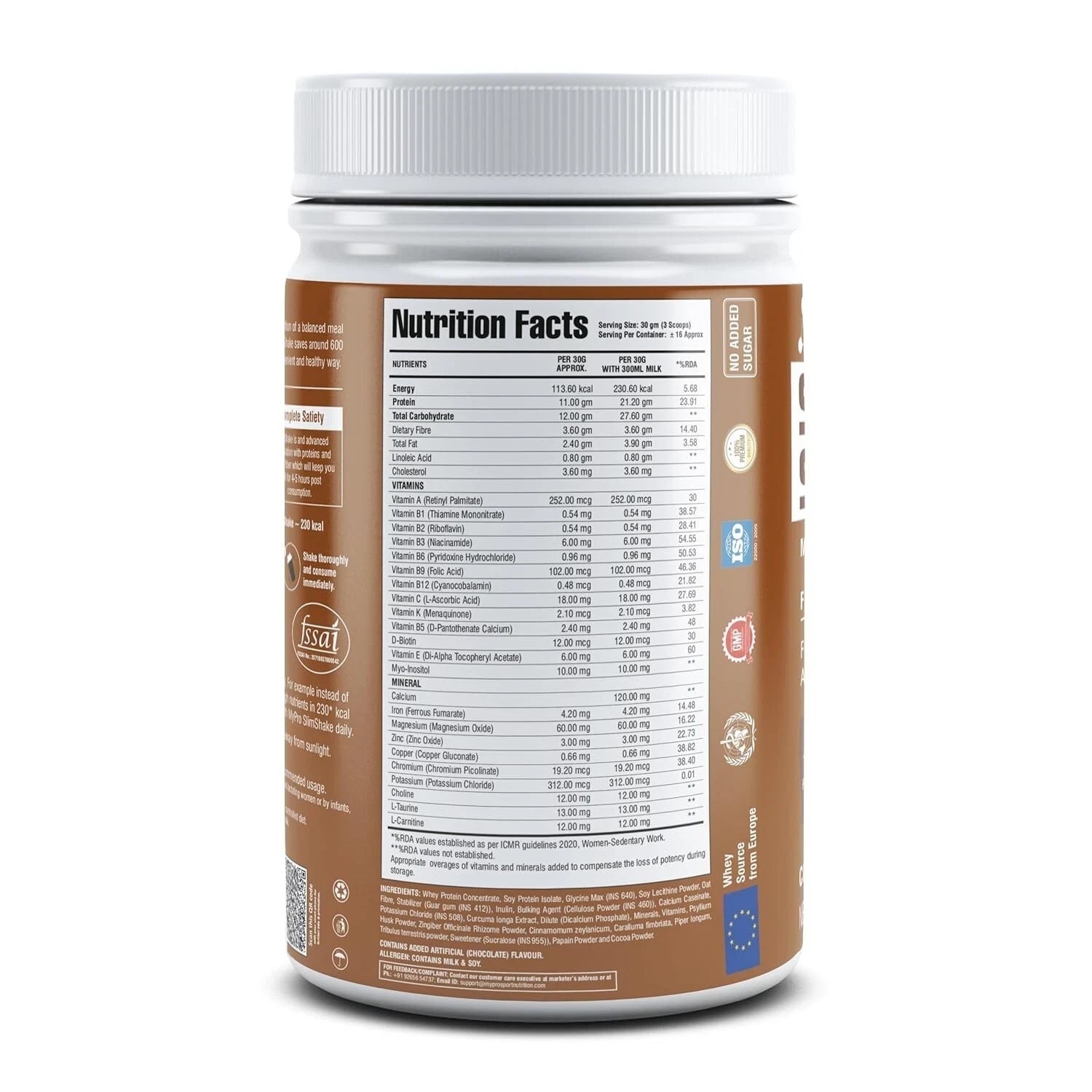 Mypro Sport Nutrition Slim Shake Protein Powder, Sugar-Free, Chocolate 500gm