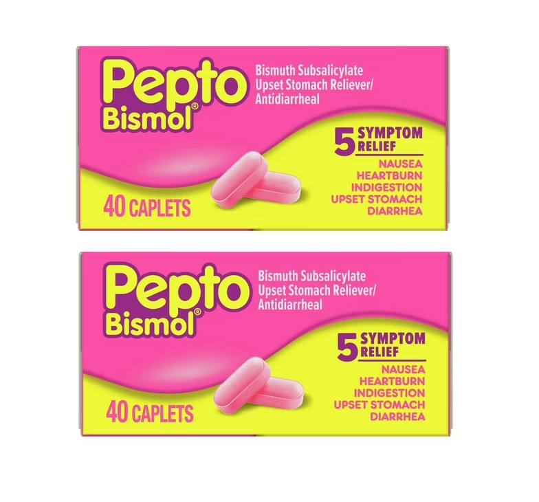 Pepto Bismol Caplets for Upset Stomach & Diarrhea Relief, 40 Ct (2 PACK)