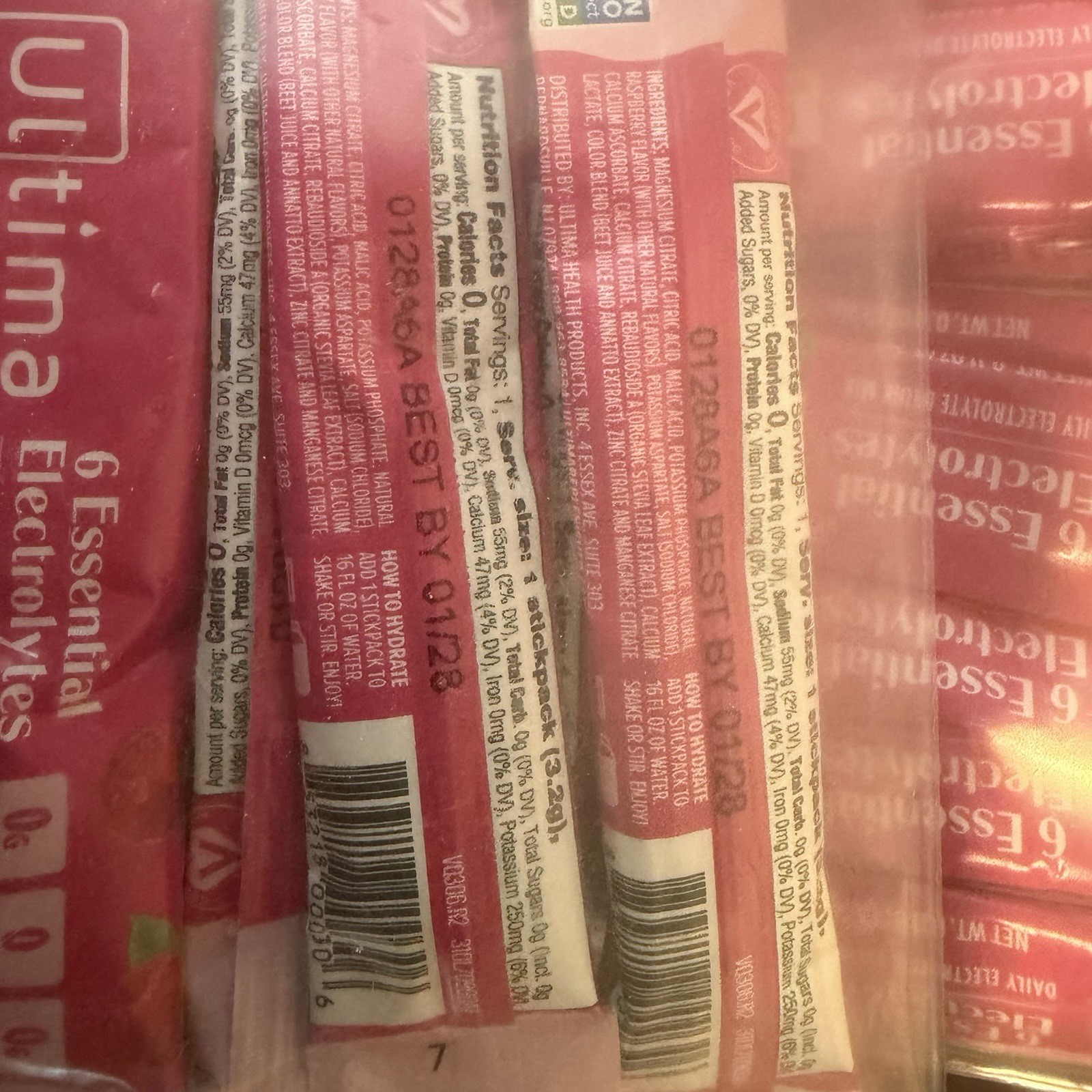 50 Count Ultima Replenisher, Electrolyte Hydration Drink Mix Sticks- Raspberry