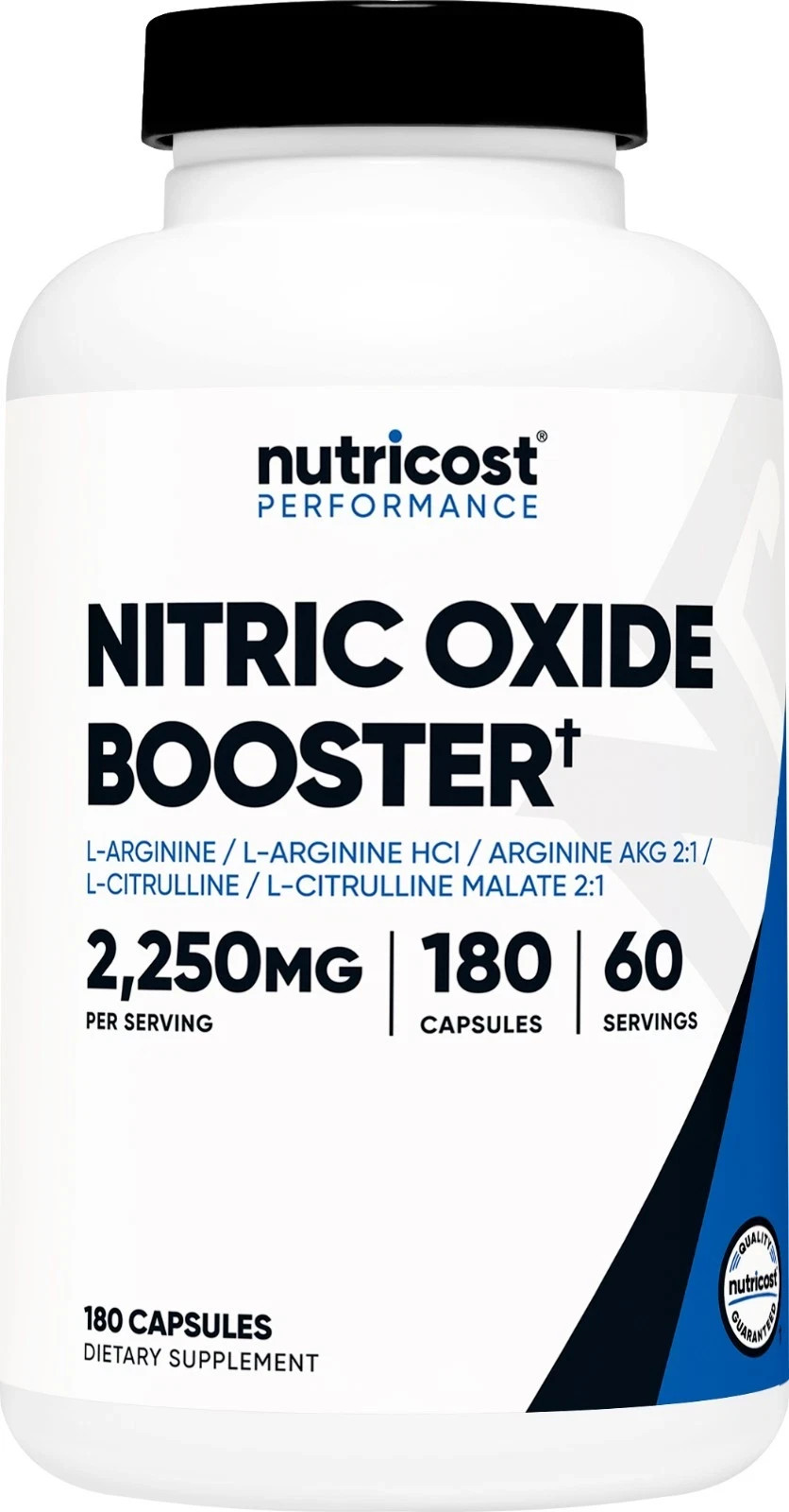 Nutricost Nitric Oxide Booster 2250mg 180 Capsules Gluten Free Non GMO