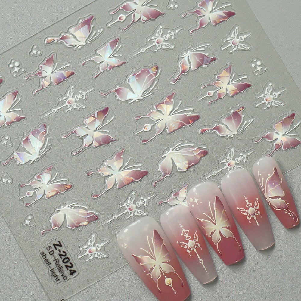 Aurora Butterfly Nail Art Sticker Pink Blue Jelly Shell Finish Self-Adhesive NH7