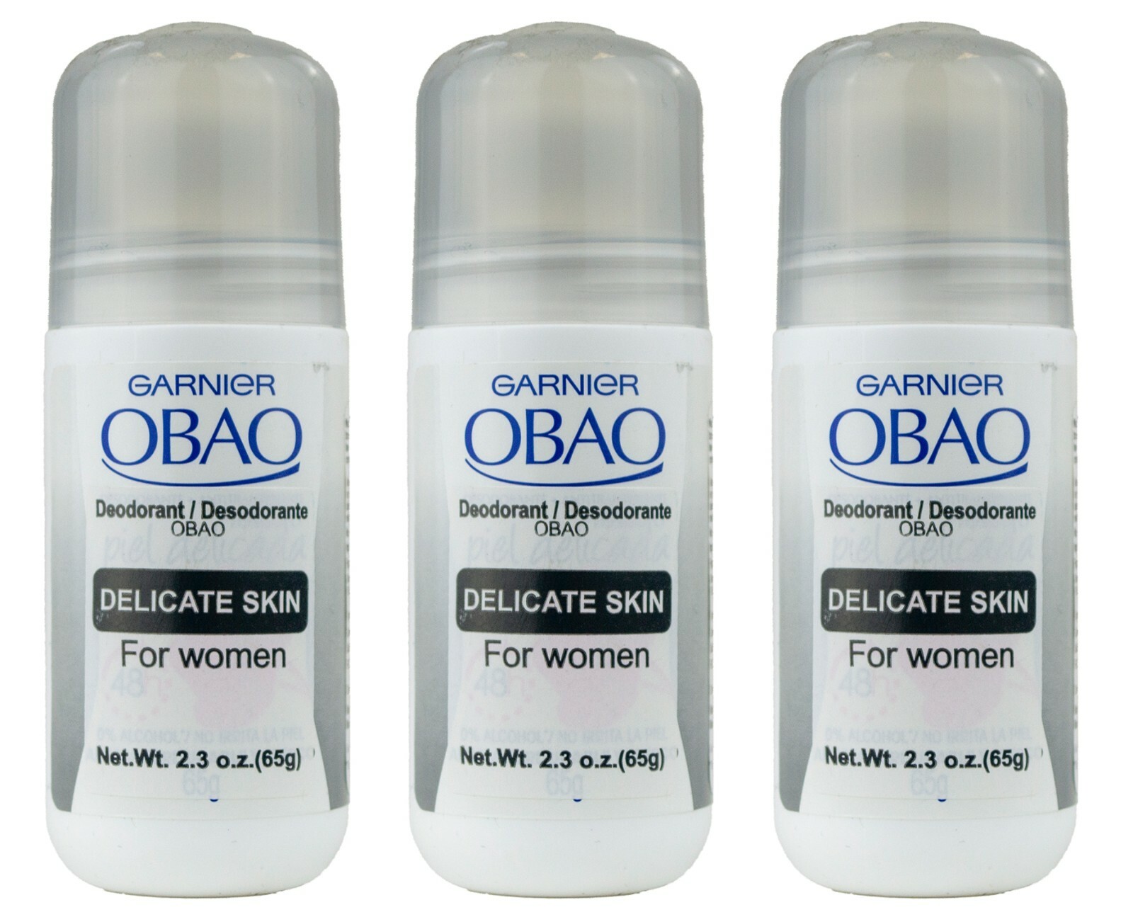 Garnier Obao Deodorant No Alcohol, Piel Delicada, Made in Mexico, 65g (THREE)