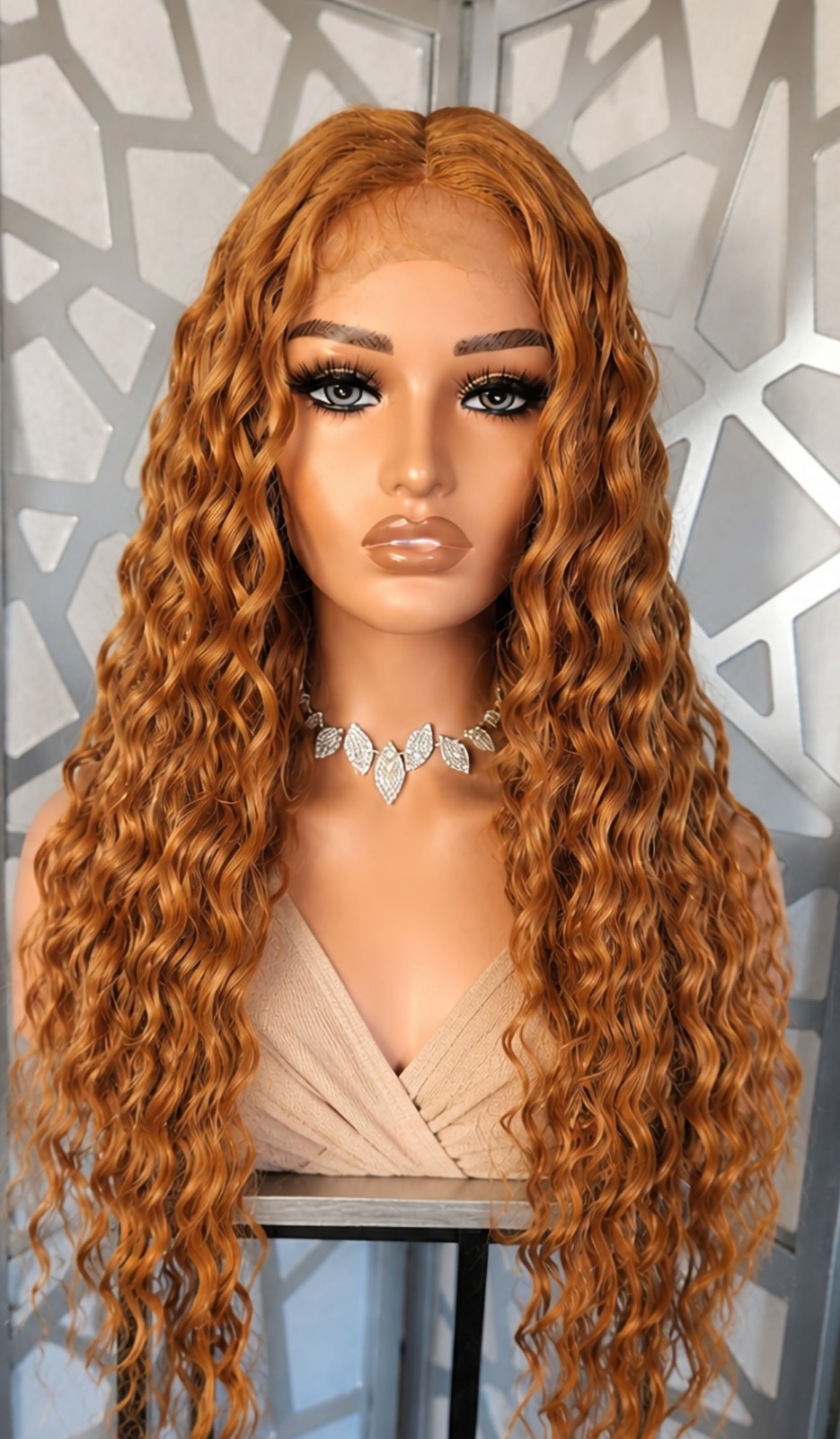 Strawberry Blonde Auburn Wig Curly Wig Lace Front Human Hair Blend Extra Long