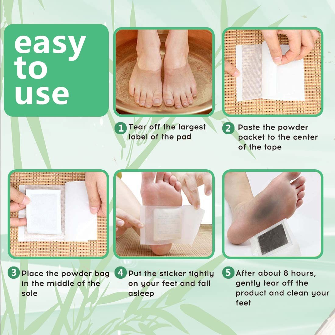 100Pads Natural Bamboo Vinegar Ginger Powder Foot Pads for Travel or Home Use