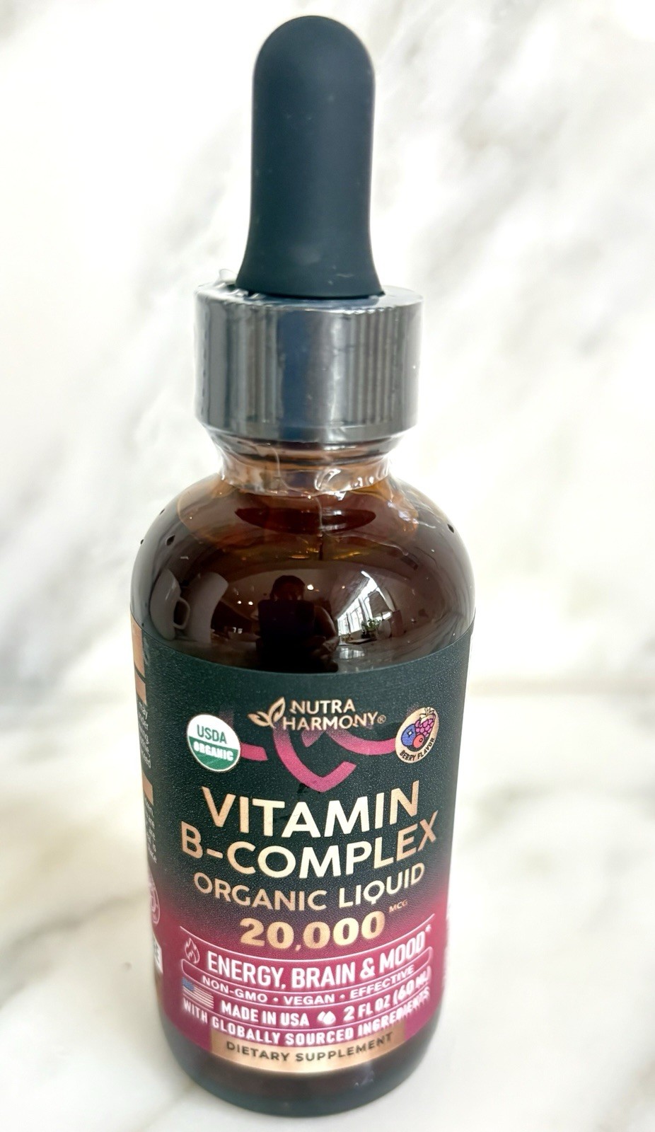 Nutra Harmony Vitamin B Complex Liquid 20000mcg B12 Energy Brain Mood Vegan New!