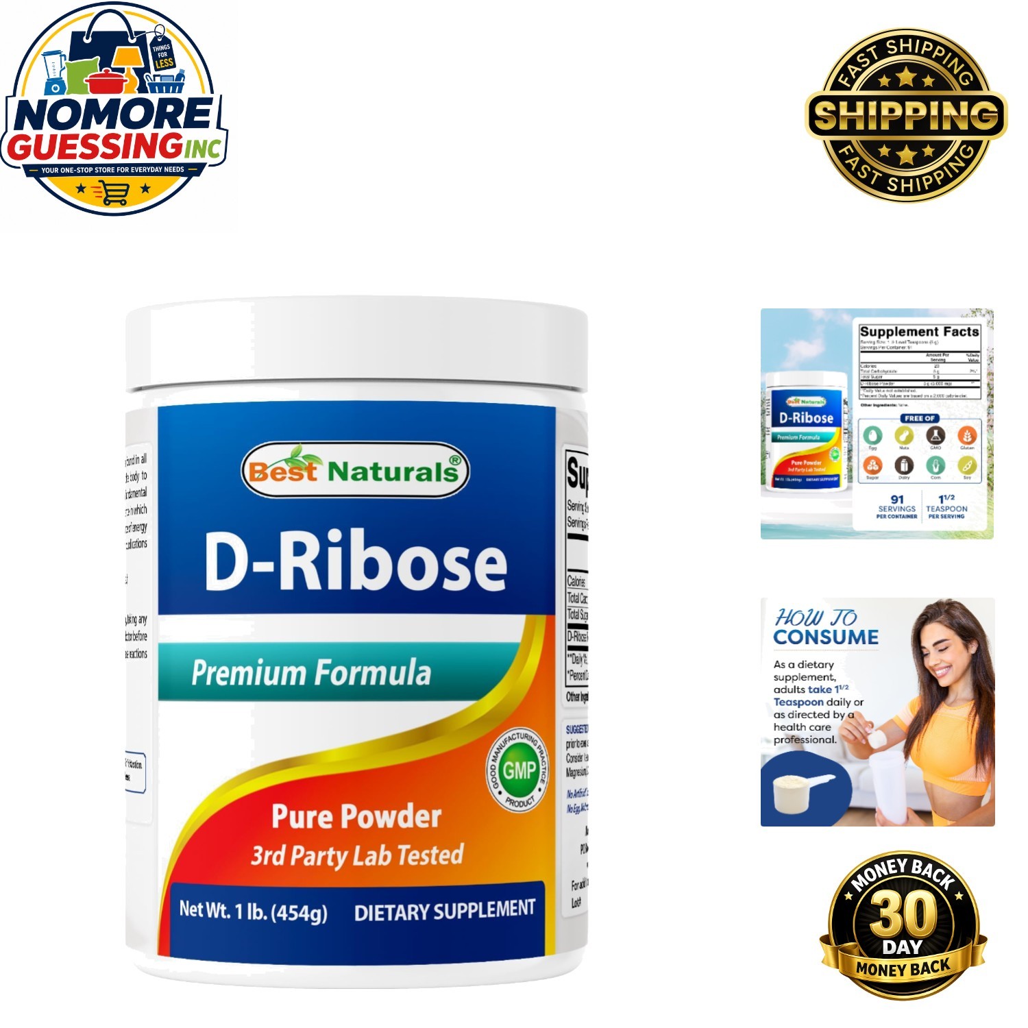 Nutritional D-Ribose Powder – 16 oz of GMO-Free Energy, Vegetarian Friendly