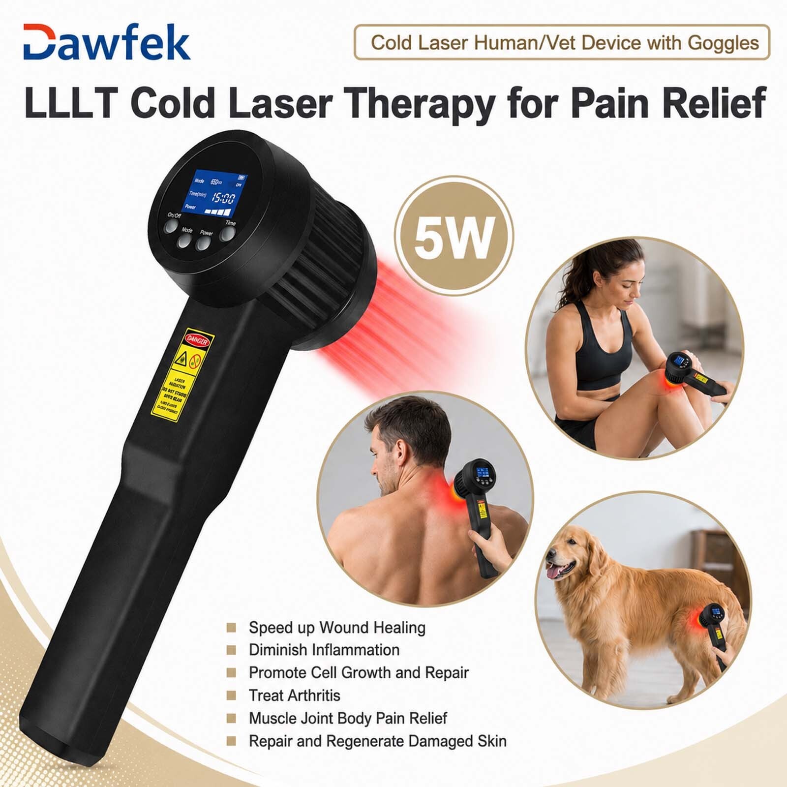 Neuropathy Pain Relief Cold Laser Therapy Device 650/808nm 25 Diode 5W NIR Light