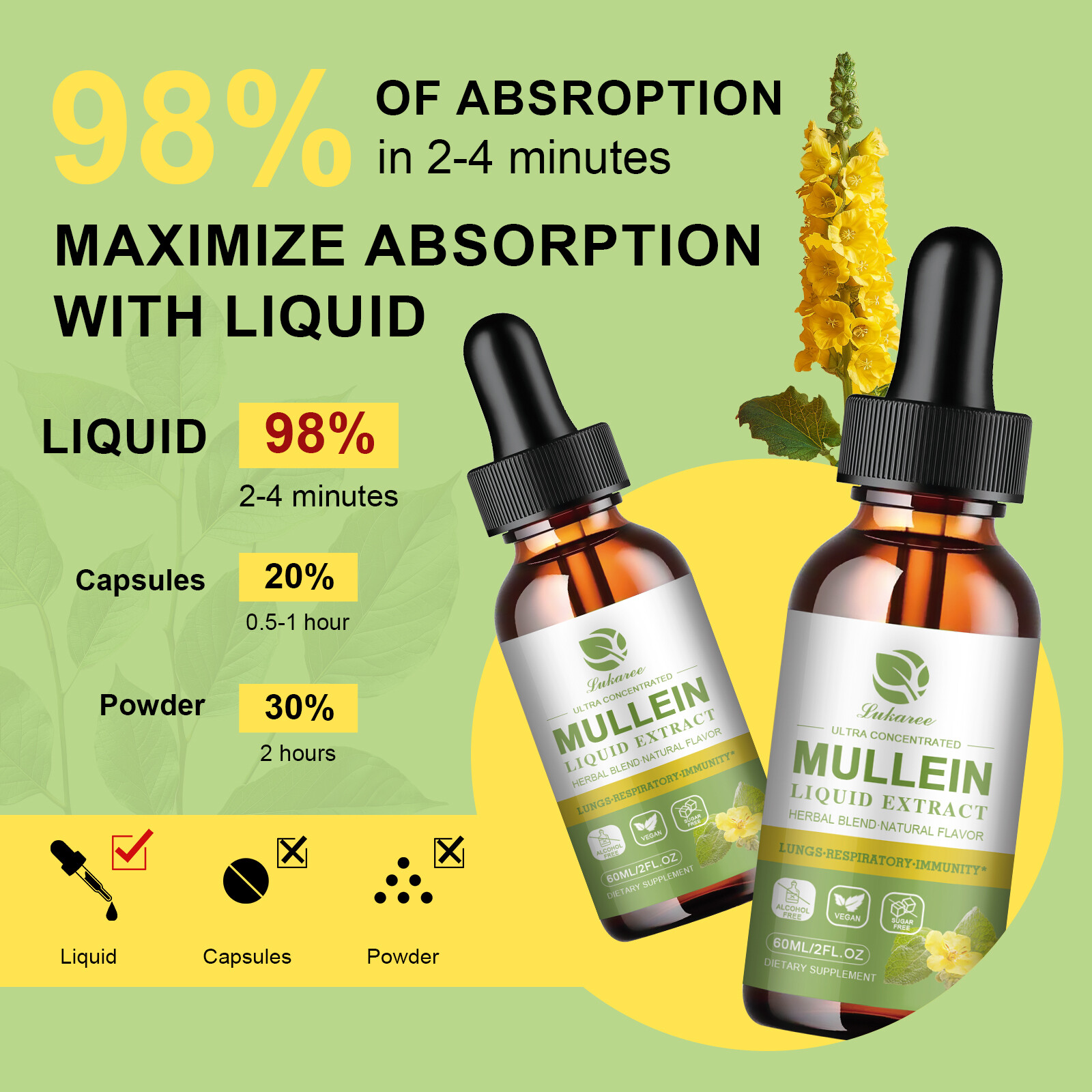 Mullein Leaf Extract Organic Lung Cleanse Drops for Lung Health Natural Herbal