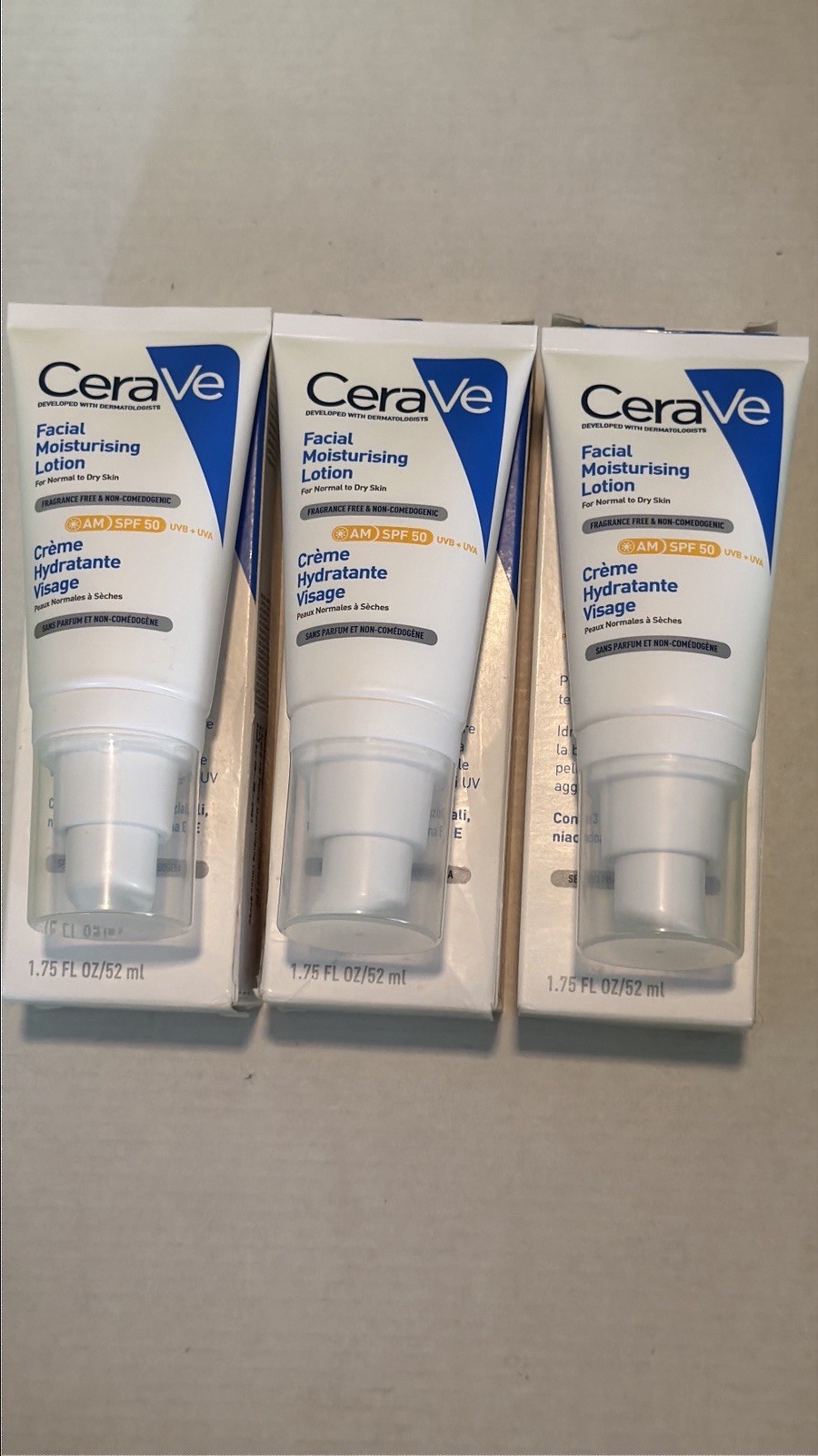 3 Pack CeraVe Facial Moisturizing Lotion 1.75 oz each (SPF 50) NEW IN BOX!!!