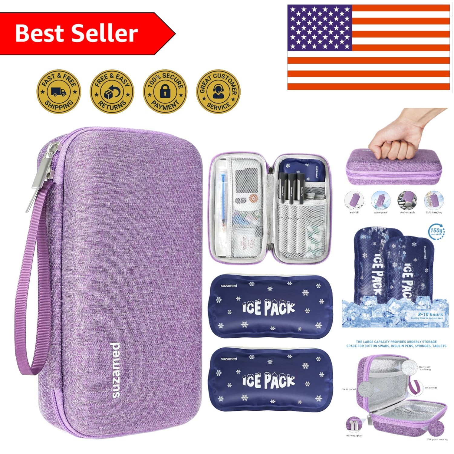 Durable EVA Insulin Travel Case with Large Capacity & 2 Reusable Ice Packs