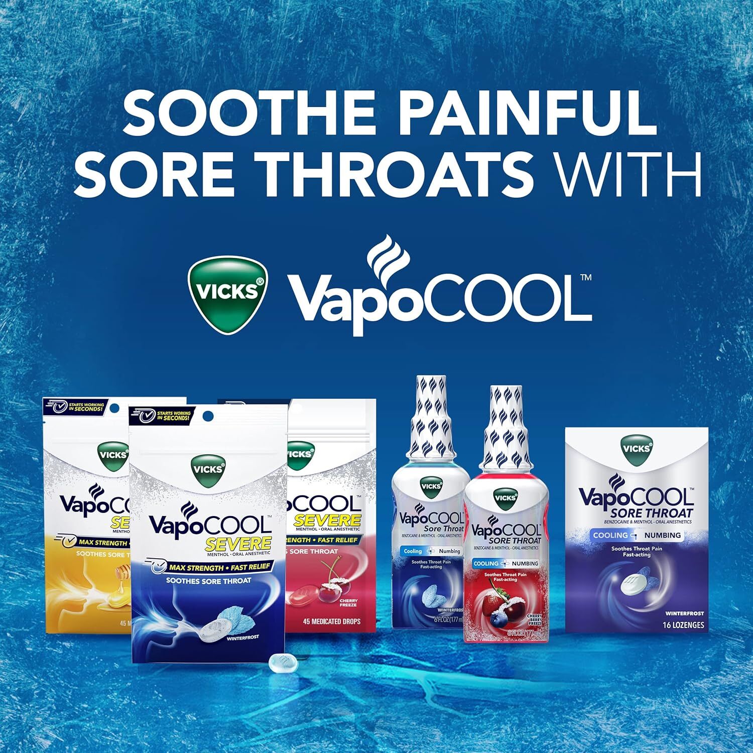 Vicks VapoCool Severe Medicated Sore Throat Drops, Max Strength Menthol, Soothes