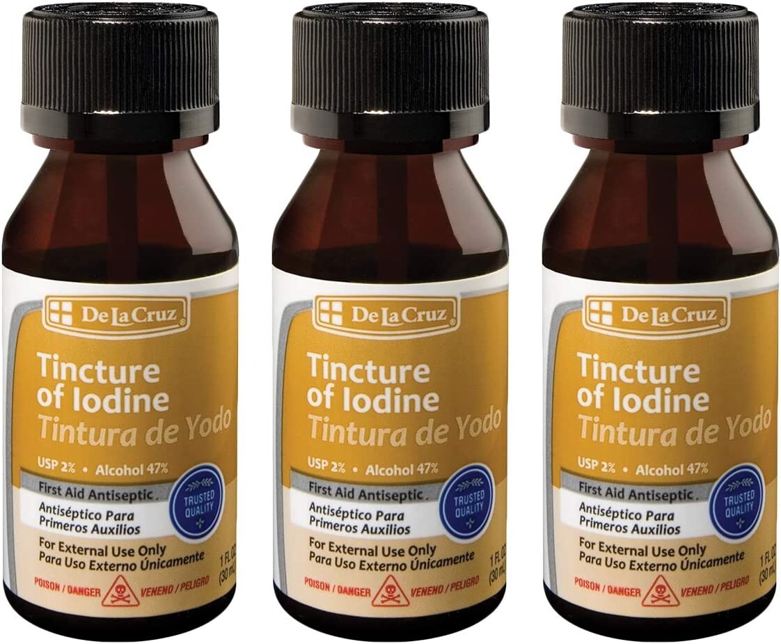 De La Cruz Tincture of Iodine, Made in USA, 1 FL. OZ. (3 BOTTLES) Exp. 05/2025