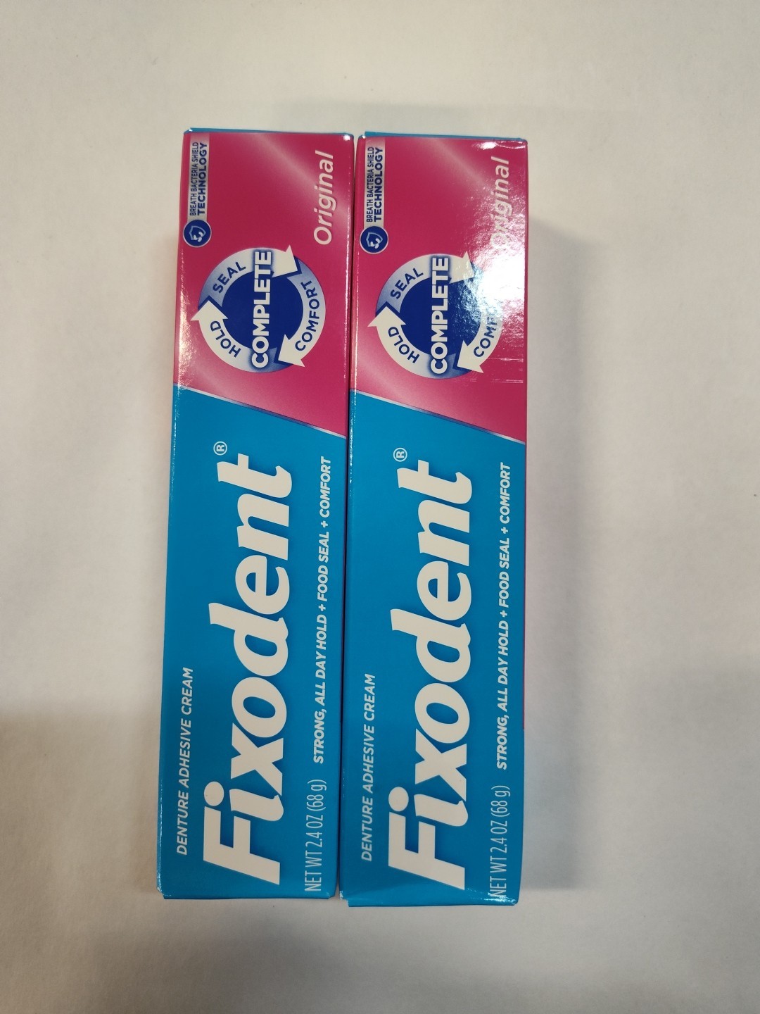 2 pk FIXODENT COMPLETE DENTURE ADHESIVE CREAM ORIGINAL 2.4 OZ