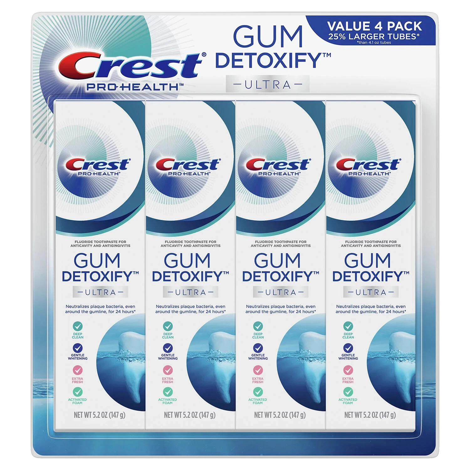 Crest Gum Detoxify Ultra Toothpaste 4.7 oz x4 Pack Gum Care Whitening
