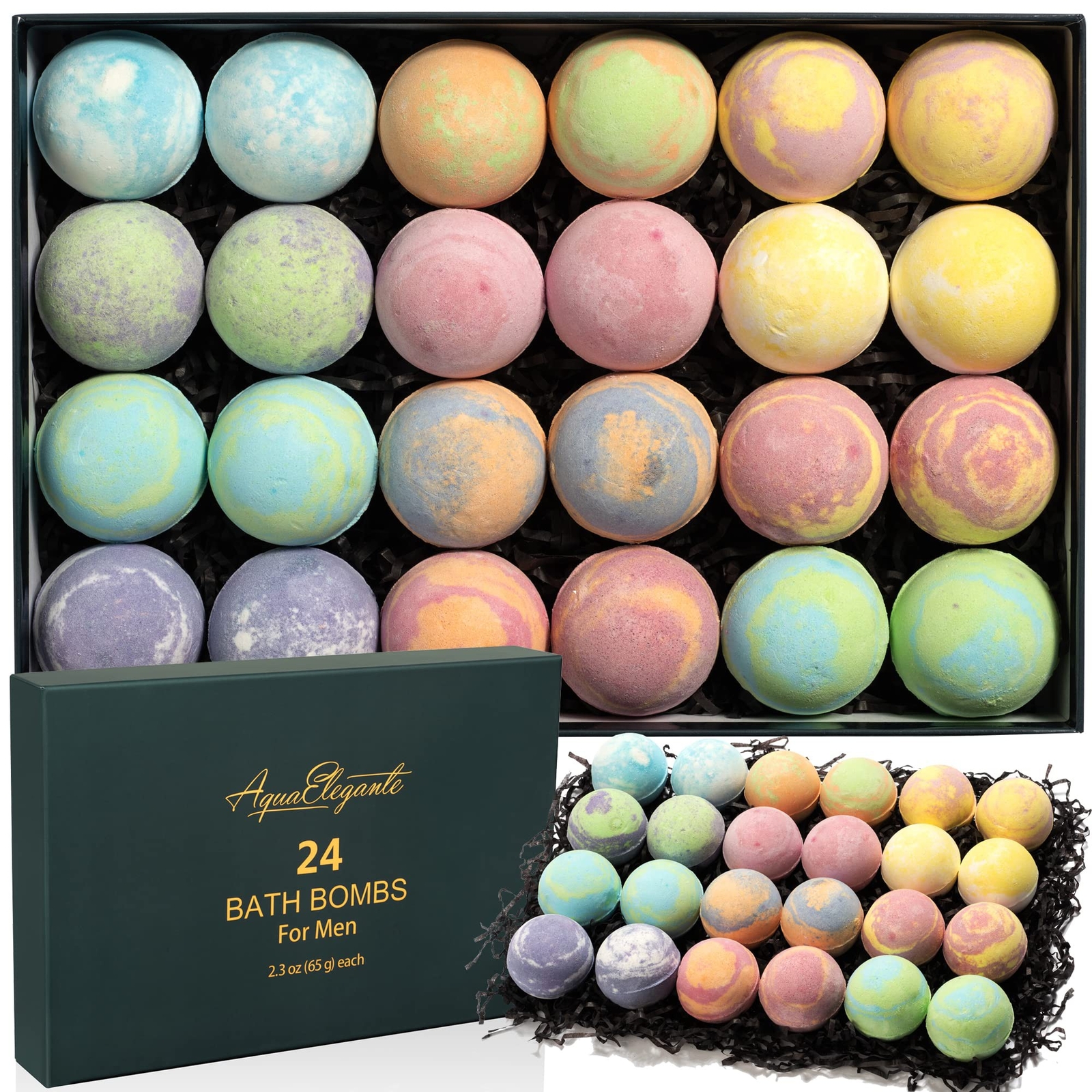 Luxury Bath Bombs for Men (Aqua Elegante) – Gift Set of 24 Bubble Bathbombs