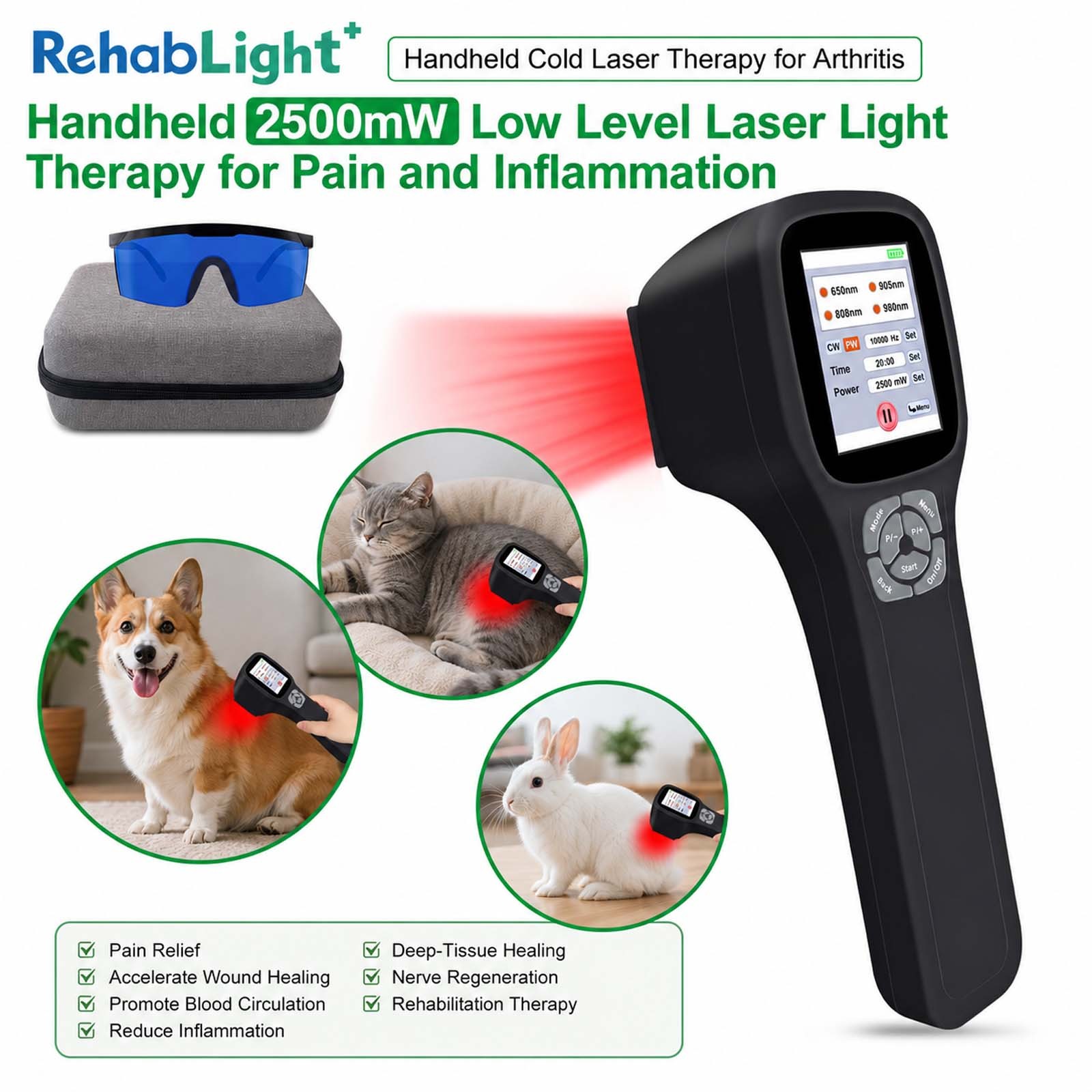 2500mW Cold Laser Device 25 Diode 650nm 808nm 905nm 980nm LLLT Body Pain 4 Waves