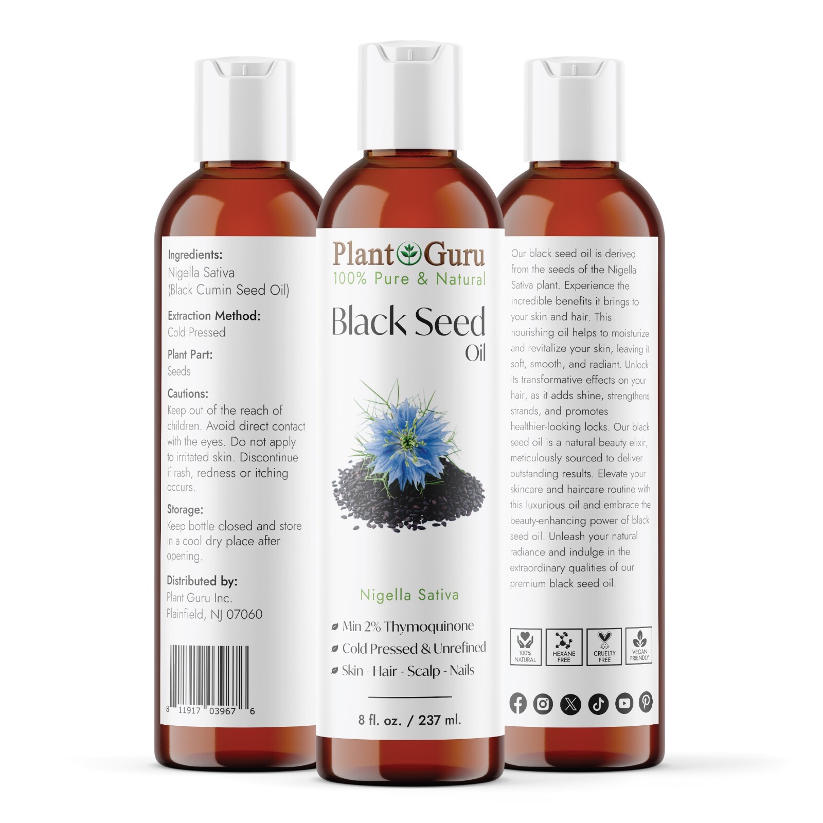 Black Cumin Seed Oil Cold Pressed 100% Pure Virgin Nigella Sativa Bulk