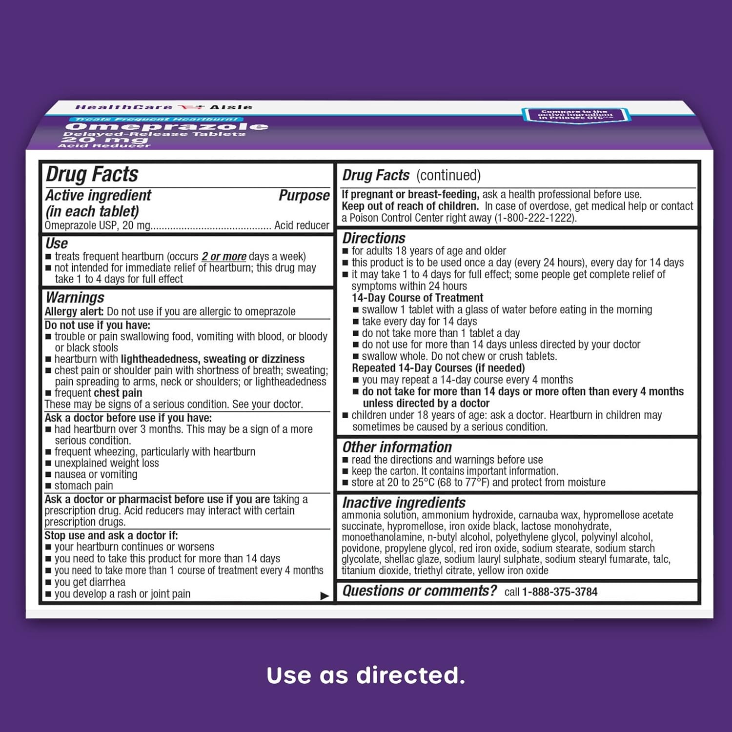 Omeprazole 20mg Delayed-Release Tablets 42 Ct Acid Reducer Treats Heartburn
