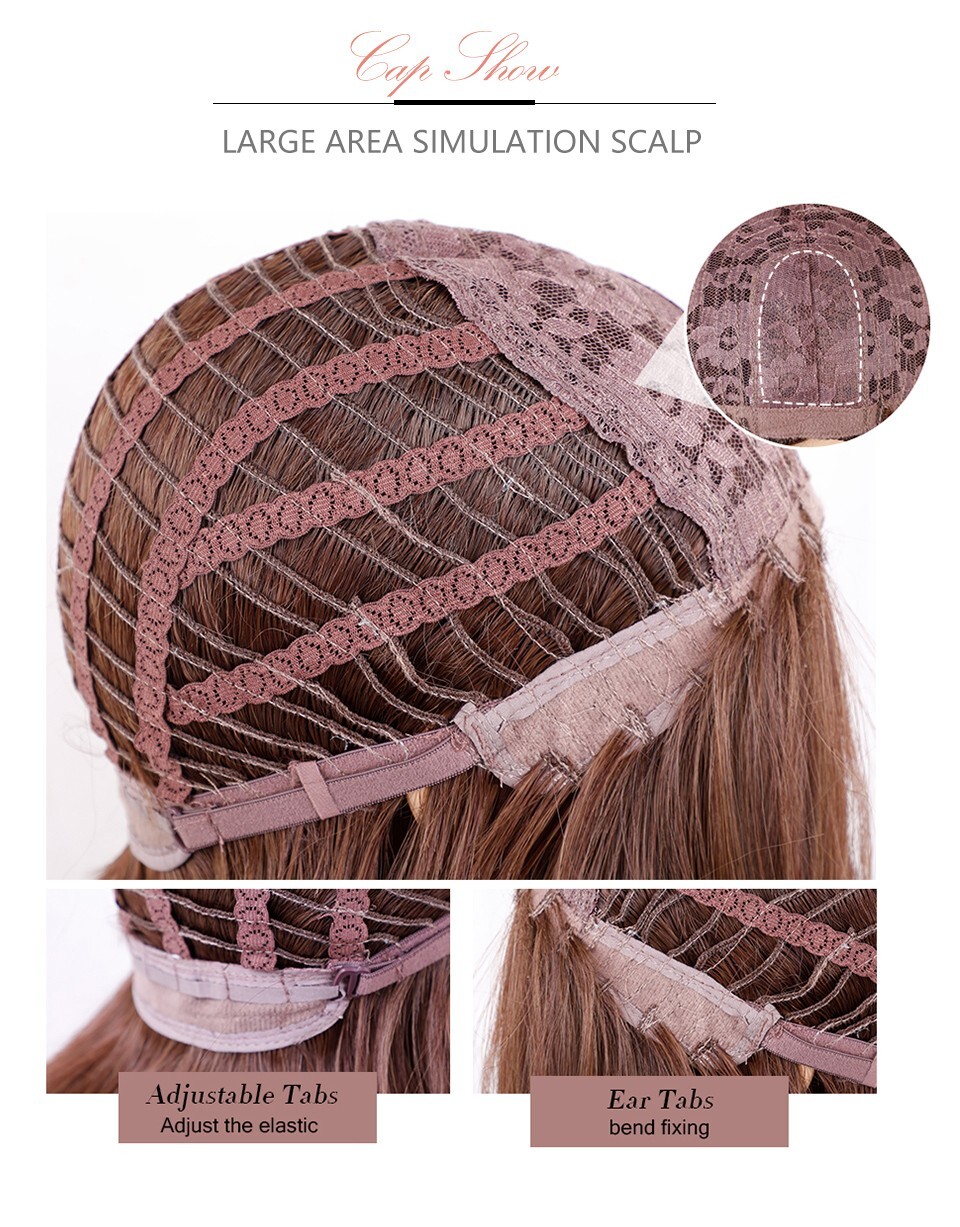 Long Wavy Layered Light Brown Highlight Synthetic Hair Wig Women Soft Natural