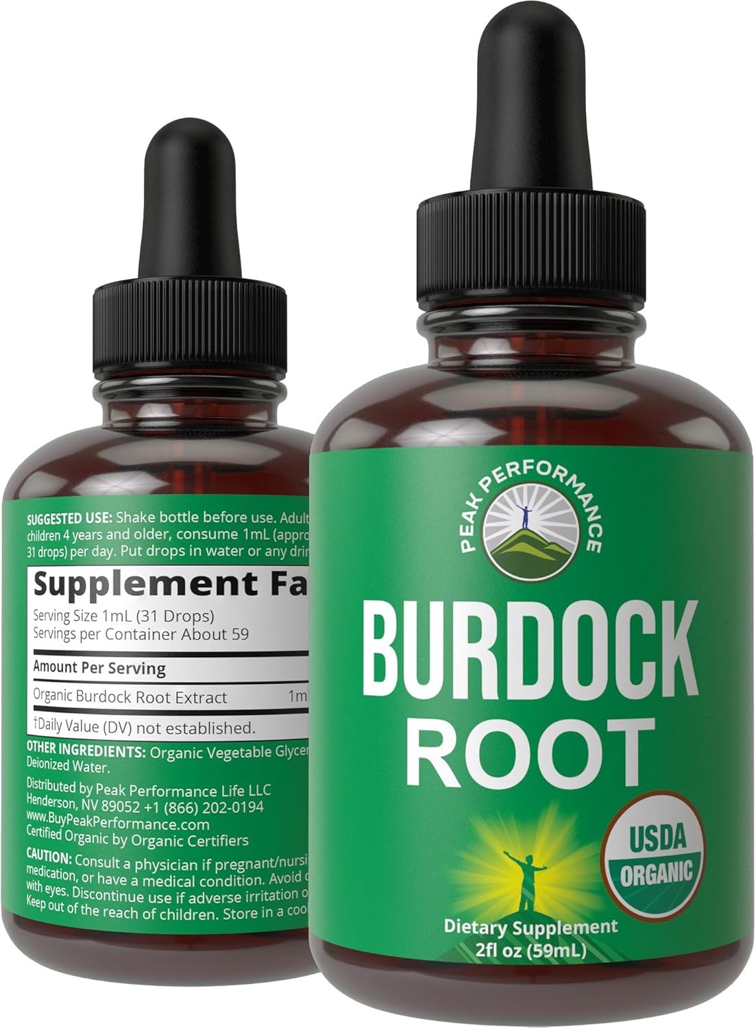 New Peak Performance USDA Organic Burdock Root Liquid Drops 2 Fluid Oz Bottle