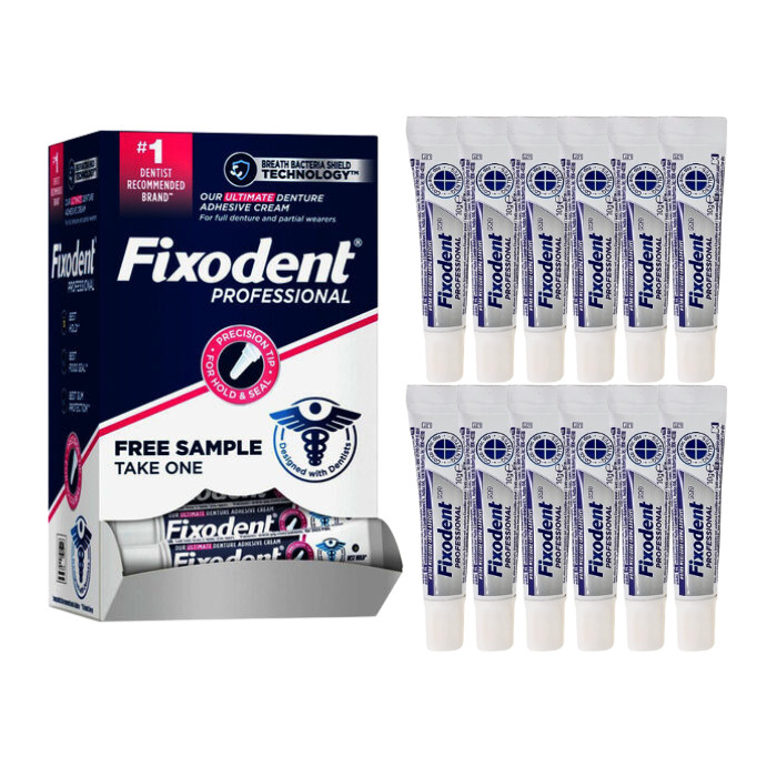 Fixodent Denture Adhesive Travel Size 0.35 oz – Adhesive Cream Tubes 50-Pack