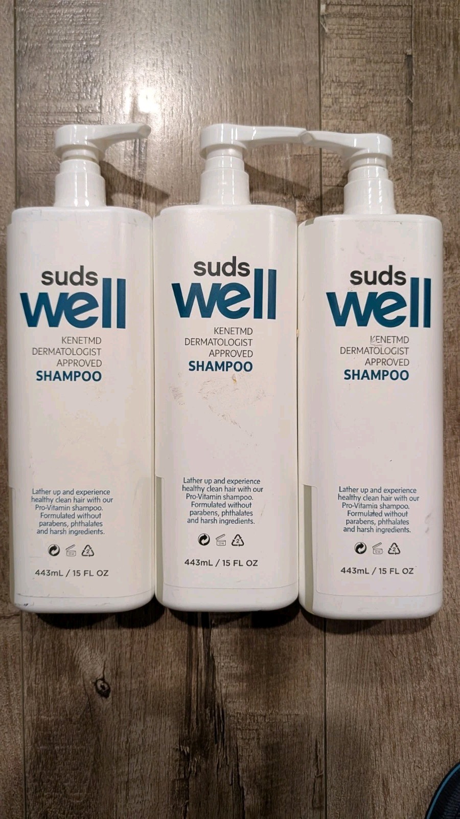 Lot of 3 Suds Well Shampoo 15 fl oz Dermatologist Approved Pro-Vitamin Formula