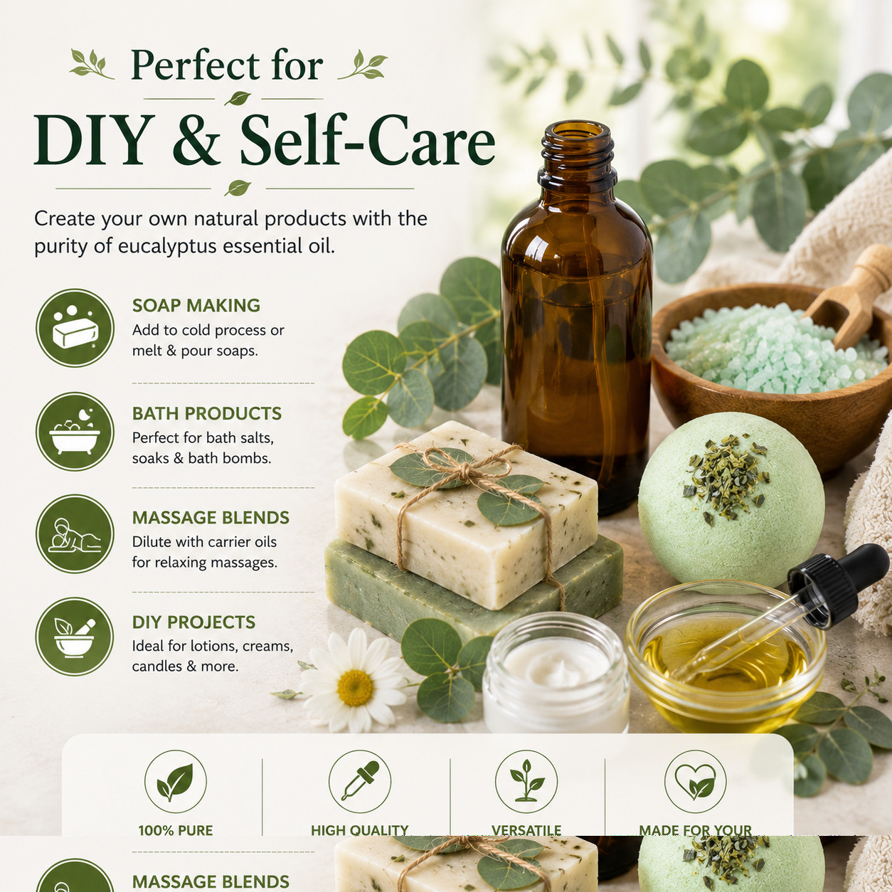 4 fl oz Eucalyptus Globulus Essential Oil Pure All Natural with 3 Free Droppers