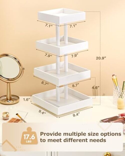 Nail Polish Display Stand and Storage: 360 Degree Rotating Bamboo XL White