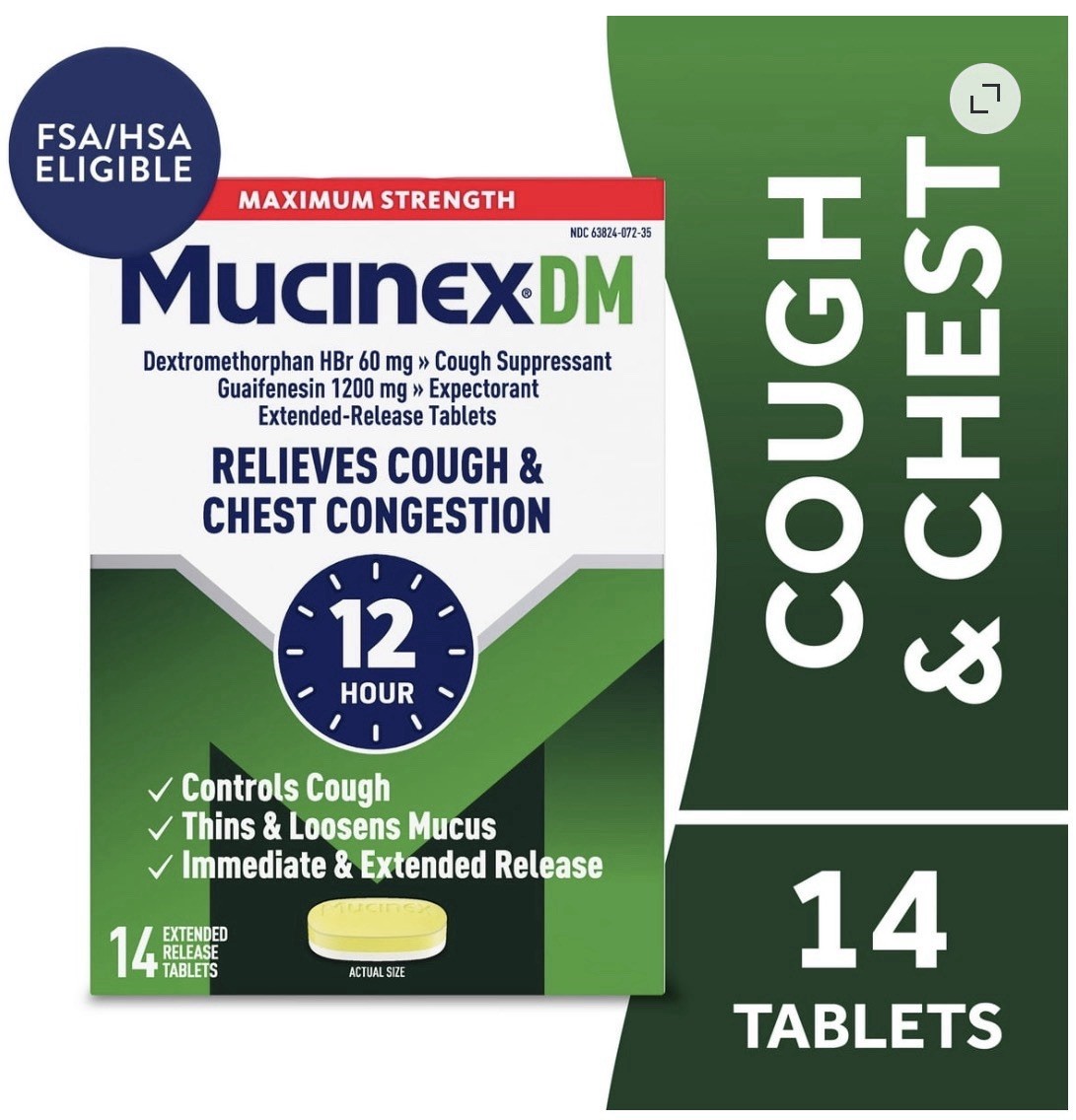 (4)Mucinex DM Maximum Strength 12 Hour Cough Relief 14 ER Tablets Exp 06/2028