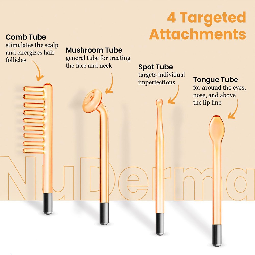 Portable High Frequency Facial Machine & 4 Glass Wands Violet Orange Ray Light
