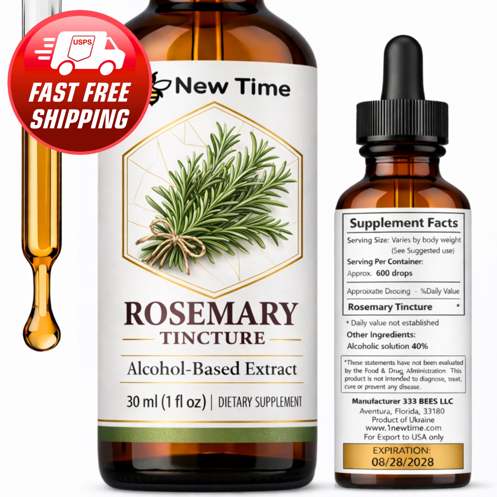 Rosemary Tincture Extract Focus Memory Brain Support Herbal Drops 30ml (1 fl oz)