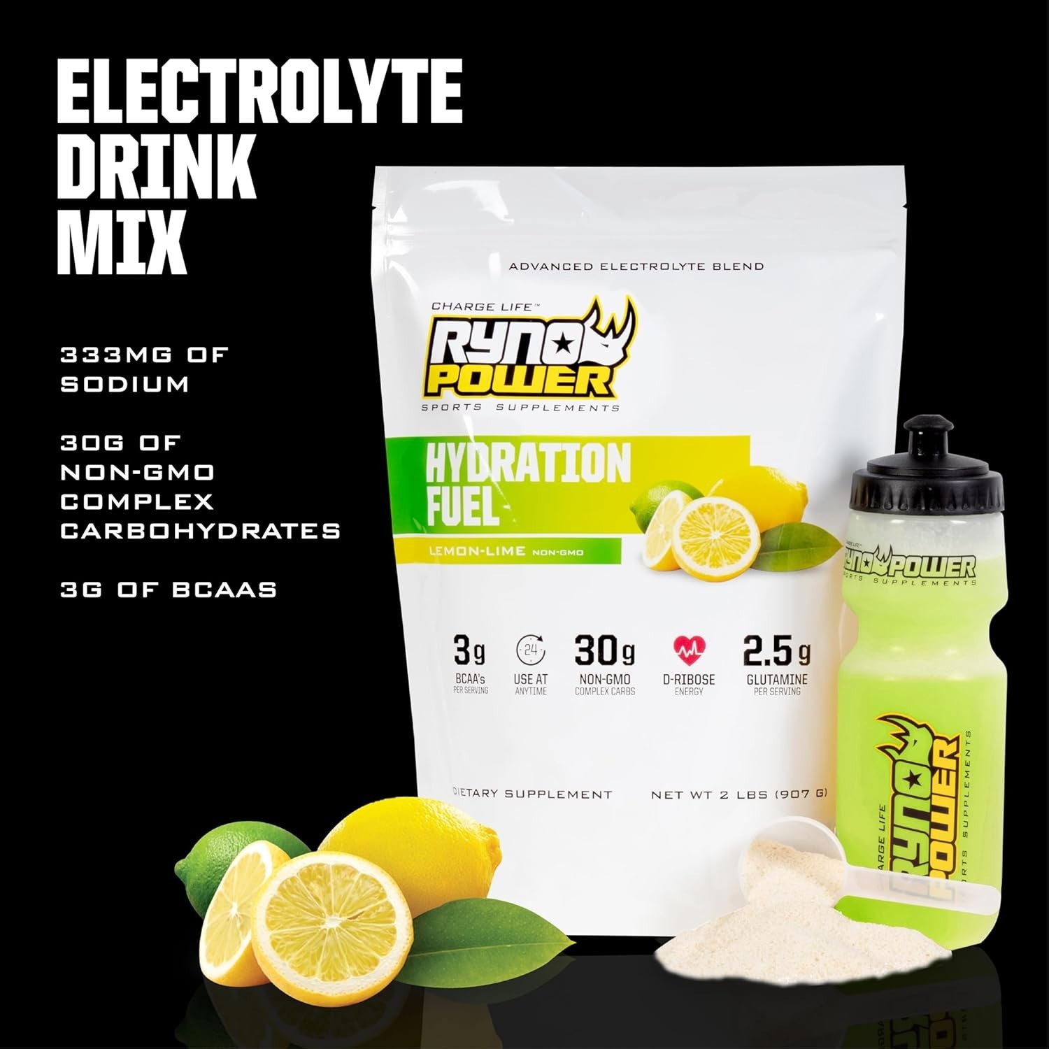 Hydration Fuel Electrolyte Drink Mix 2lb – Lemon Lime – BCAA & Enhanced Energy