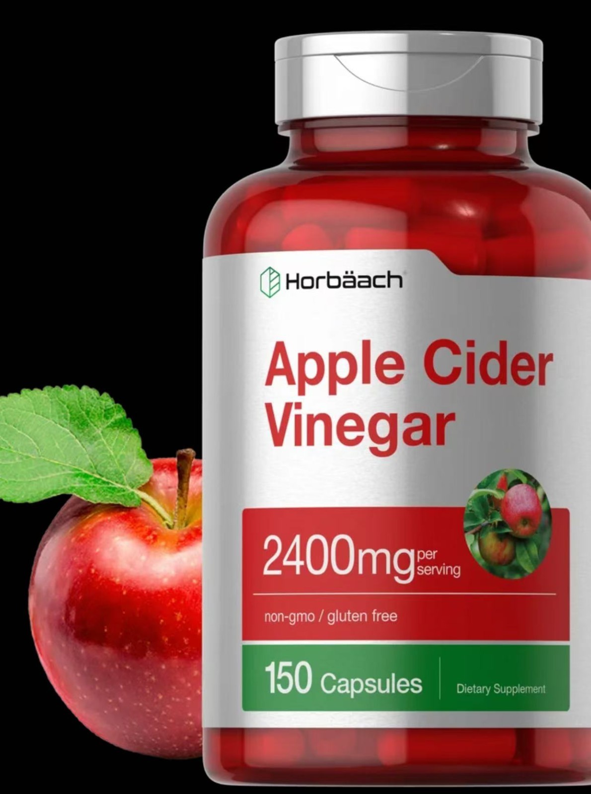 Apple Cider Vinegar Capsules, 2400mg Per Serving, Non-GMO & Gluten Free
