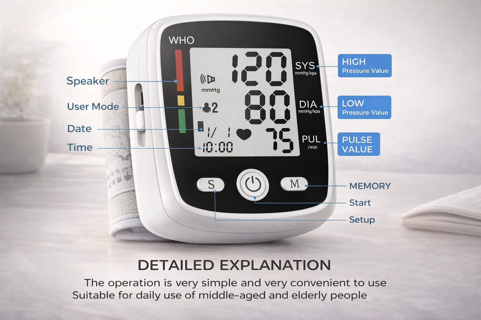 Blood Pressure Monitor with Carrying Case Portable Rechargeable – Easy to Use