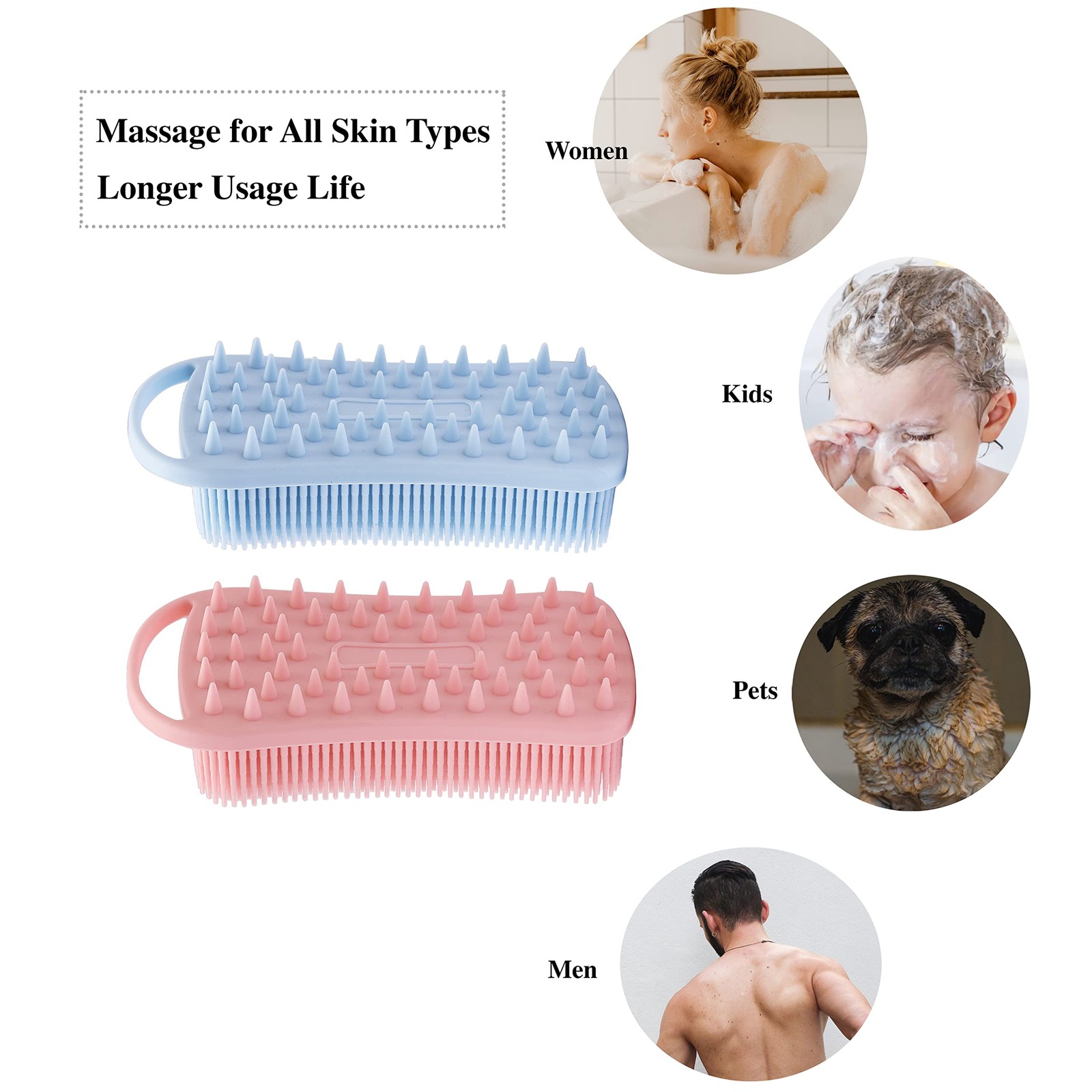 2 PC Silicone Exfoliating Body Scrubber, 2 in 1 Silicone Body Shampoo Brush, …