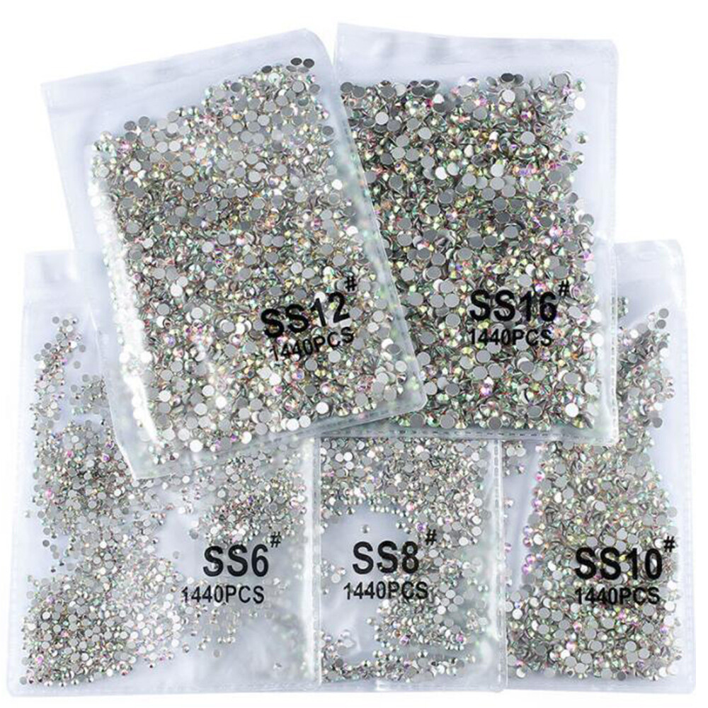 SS3-SS12 1440pcs White AB Rhinestones Gems Glitter Nail Art Decoration 10 PACKS
