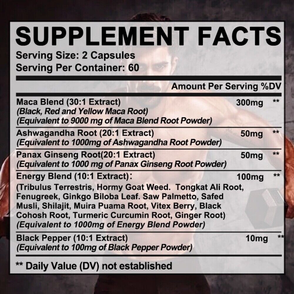 Natural Plants | Maca Root Extract, Increases Testosteron Levels | 120 Capsules