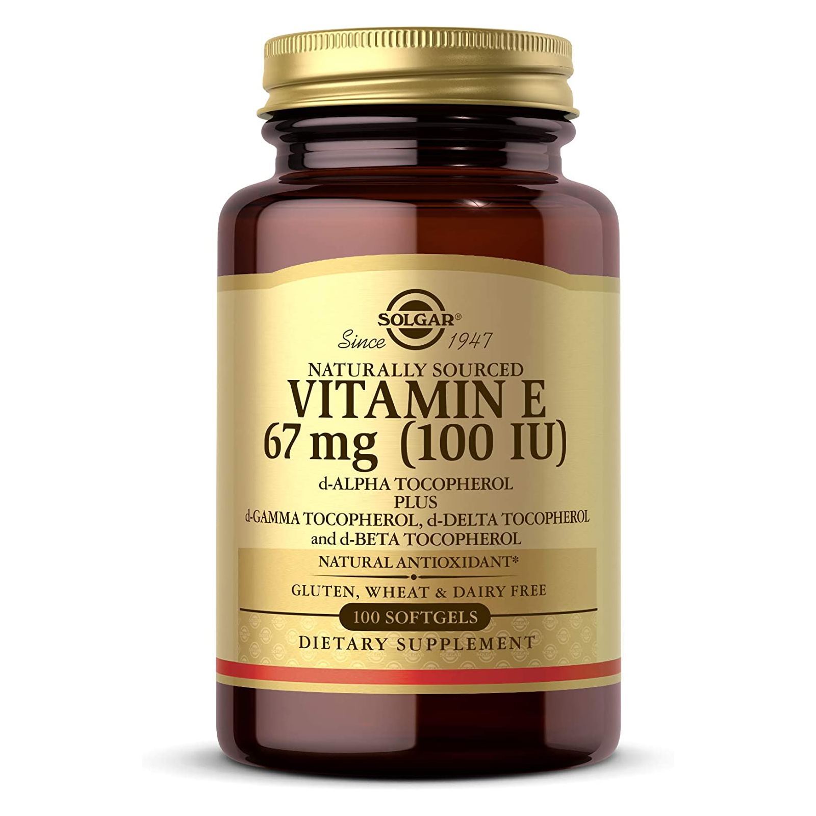 SOLGAR Vitamin E 67 mg 100 IU Mixed d-Alpha Tocopherol Tocopherols 100 Sgels