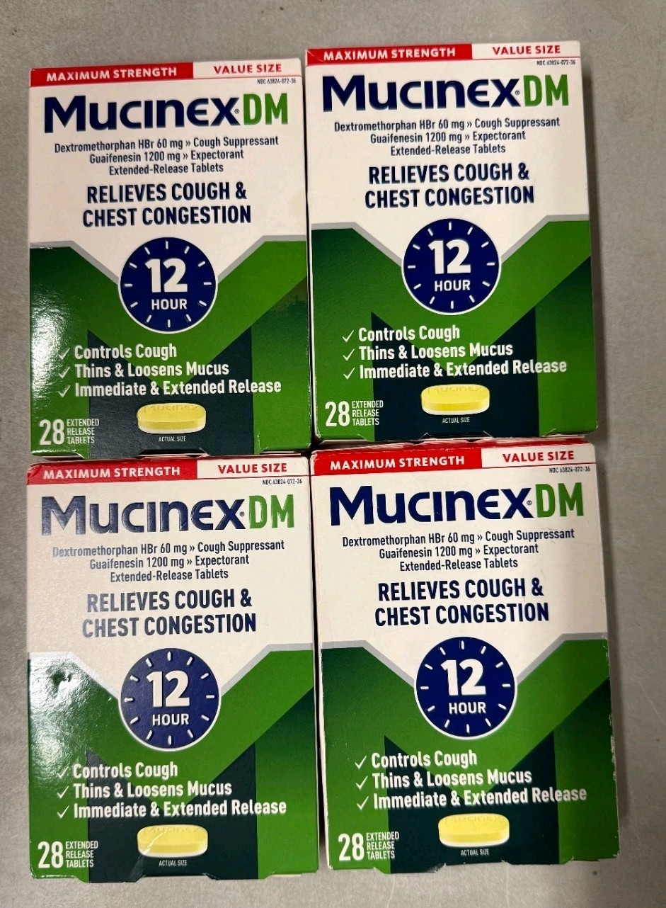 (4) Mucinex DM Maximum Strength Expectorant & Cough 28×4=112 Tablets Exp 7/26