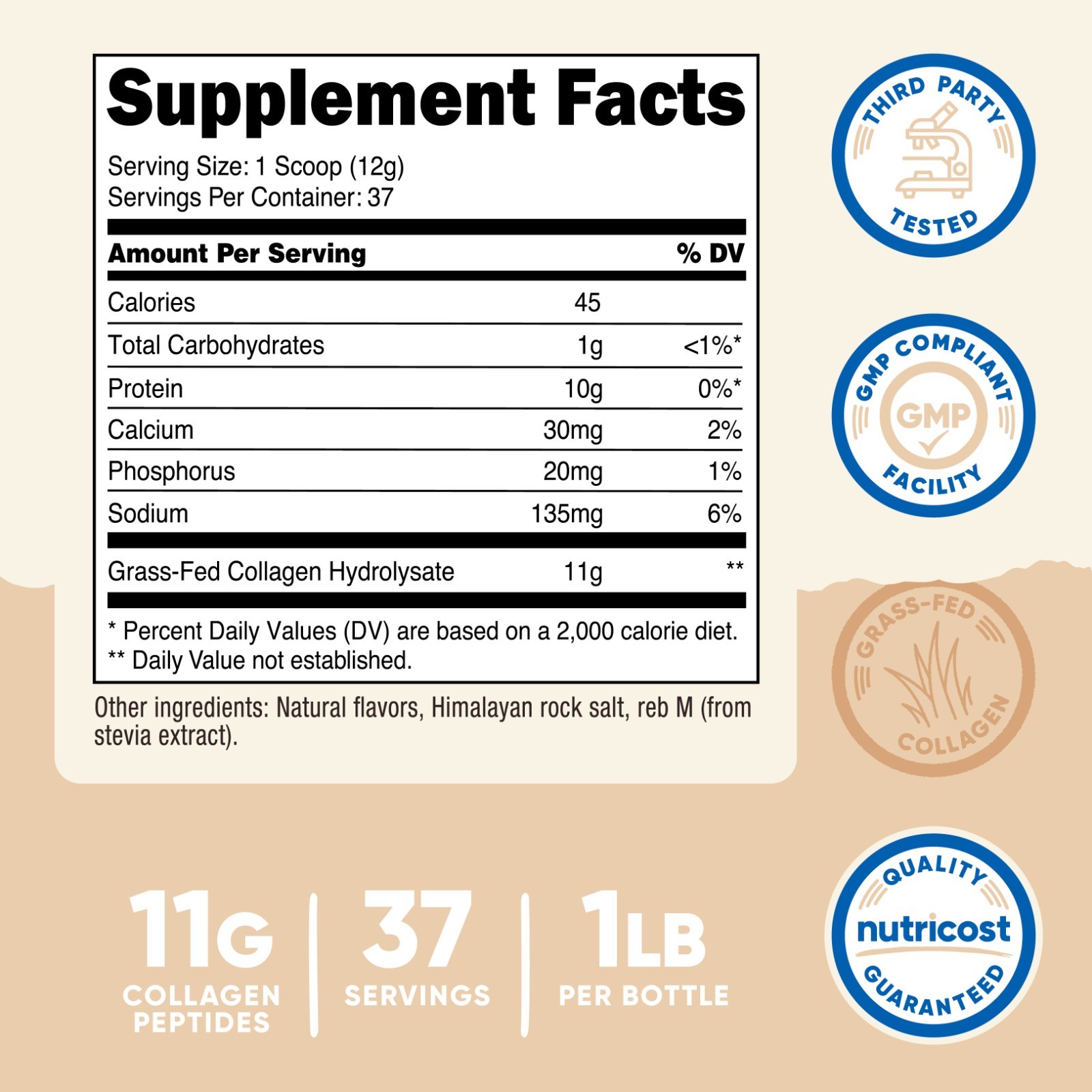 Nutricost Grass-Fed Collagen Powder 1LB (454 G) (Vanilla) – Collagen Peptides