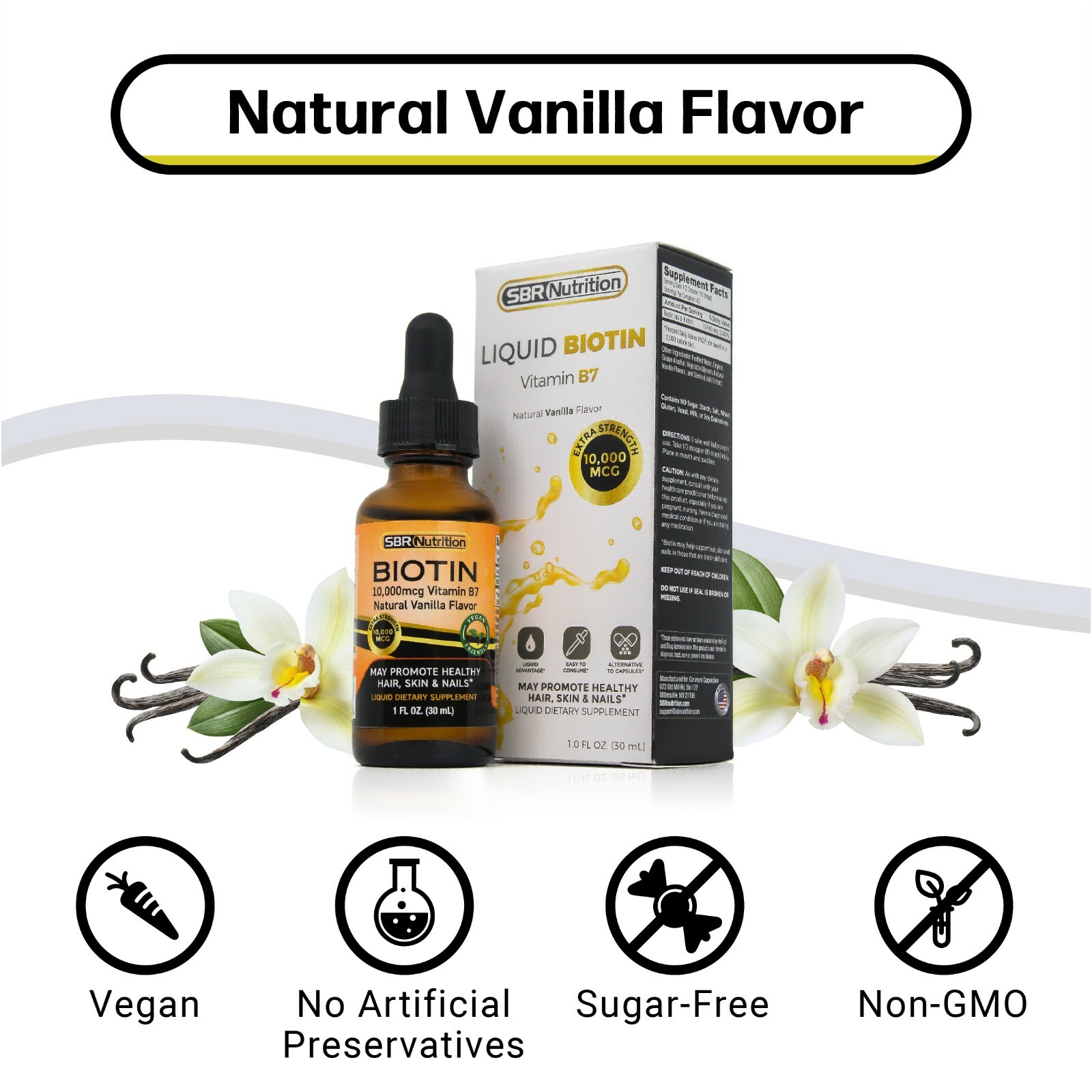 MAX ABSORPTION Biotin Liquid Drops, 10000mcg of Biotin Per Serving, 60 servings