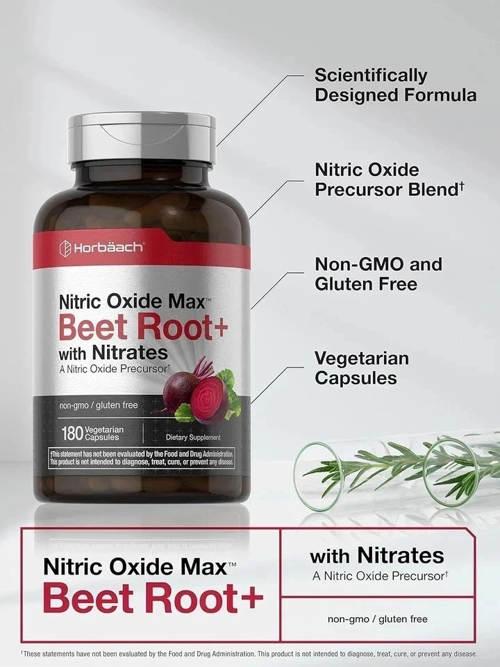 2 BOTTLES-Nitric Oxide Beet Root Capsules /With Nitrates |180 Count| by Horbaach
