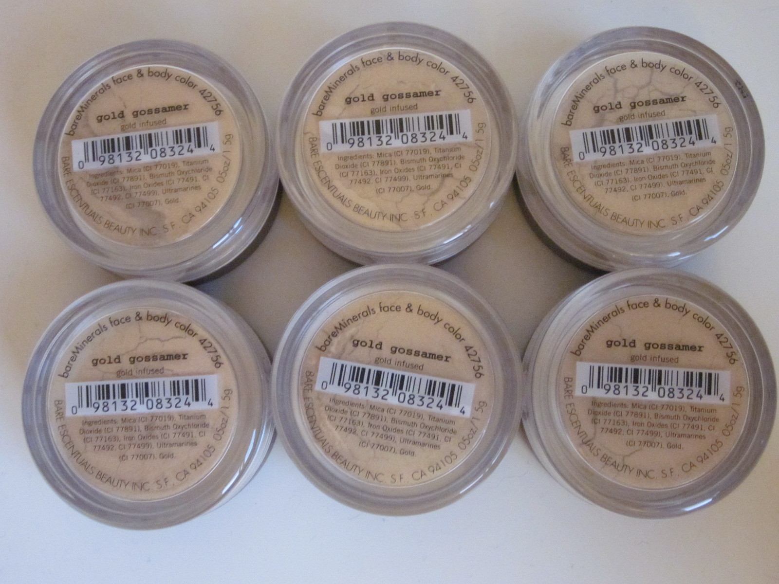 BARE ESCENTUALS bare Minerals Lot of 6 GOLD GOSSAMER Face & Body Color $108 NEW