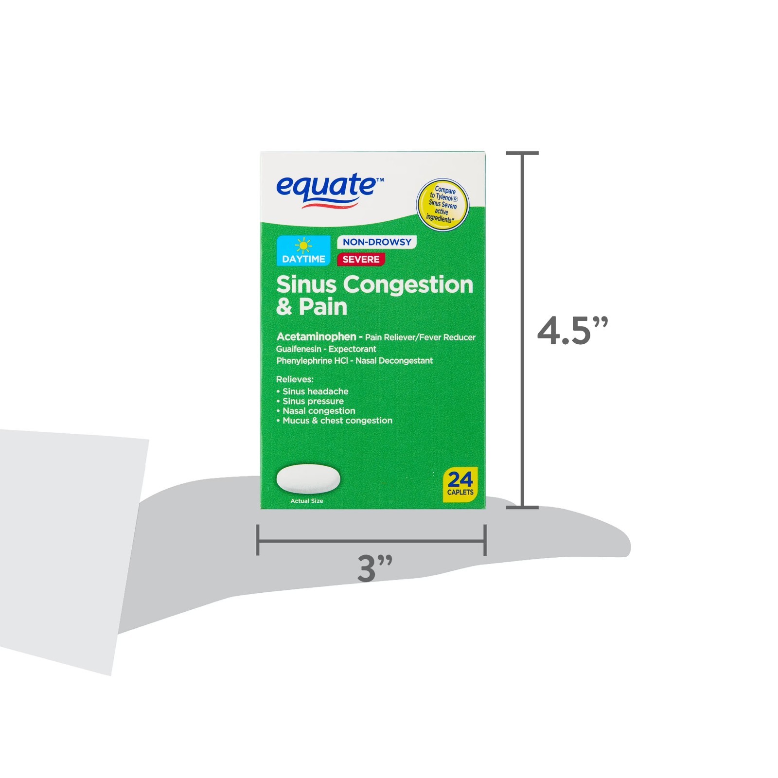 (2 pack) Equate Non-Drowsy Severe Sinus Congestion & Pain Caplets, 24 Count