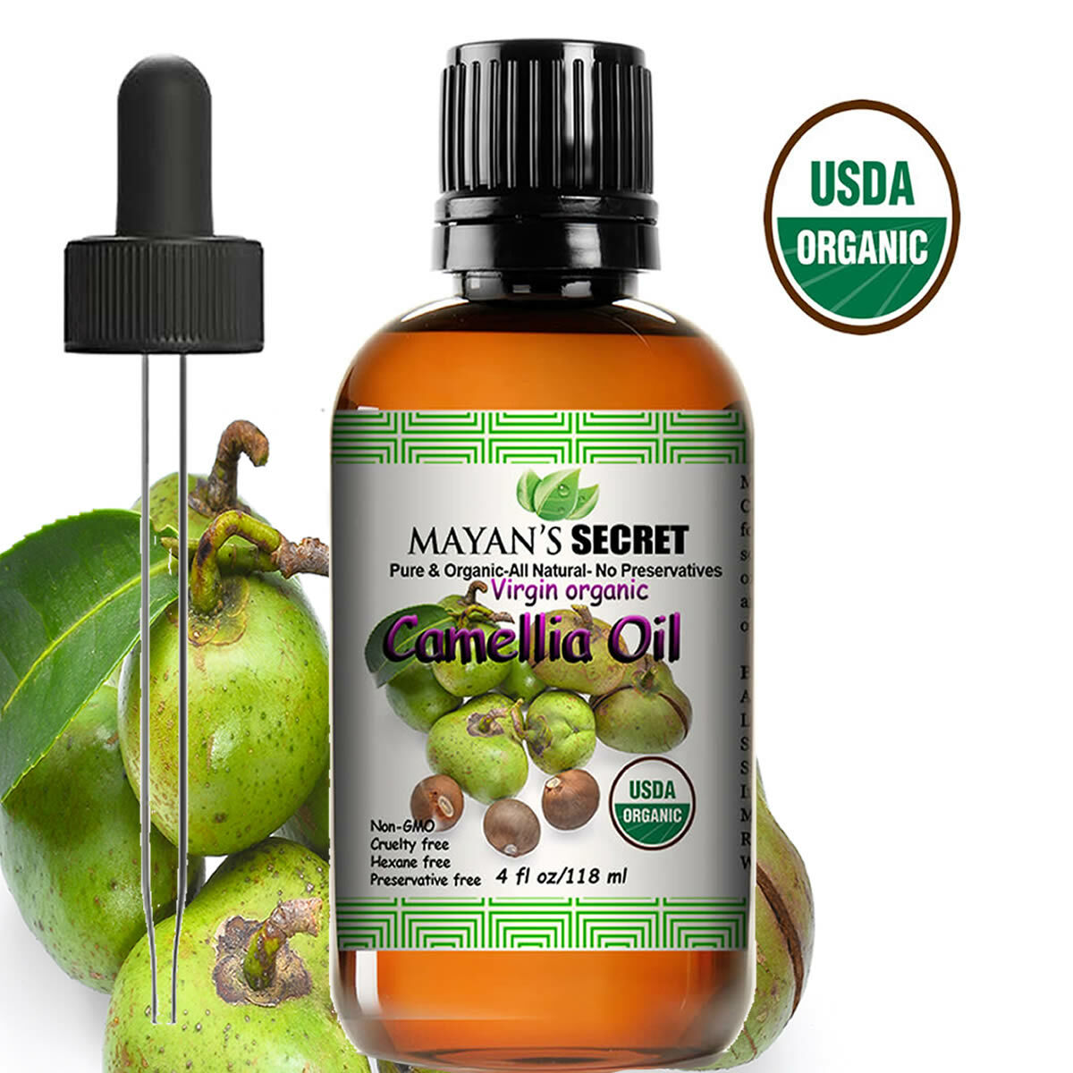 USDA Certified Virgin Organic Camellia Essential Oil Cold Pressed | 4oz Bottle