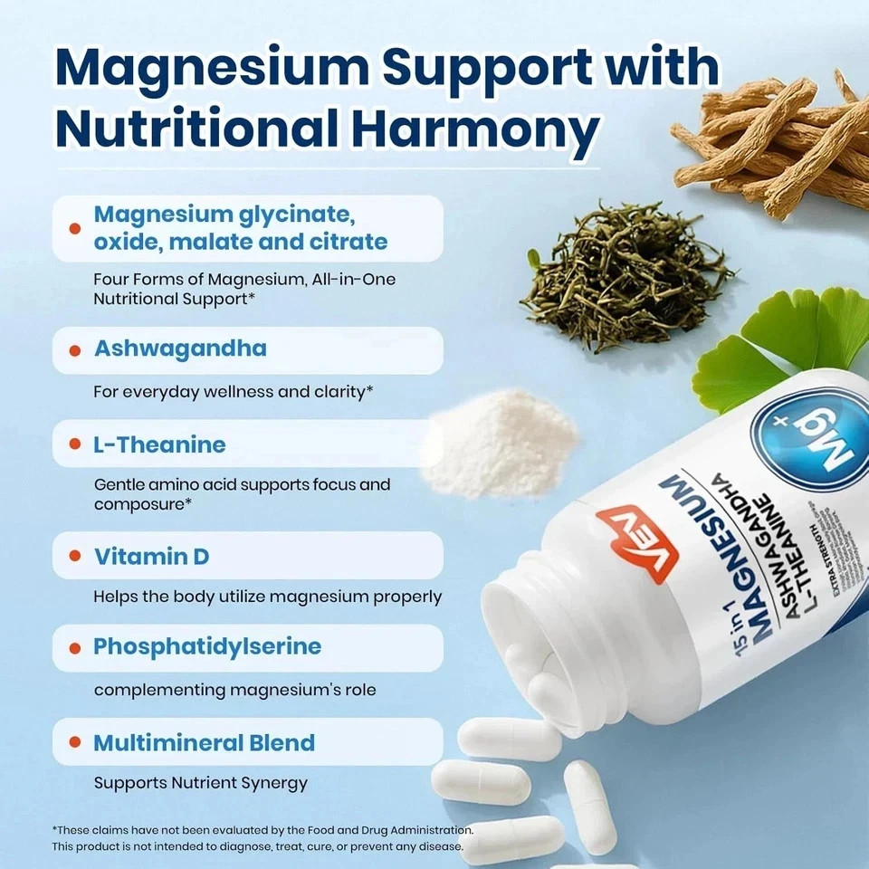 VEV DeepCalm Magnesium Complex 3 Pack 360 Capsules Ashwagandha L-Theanine