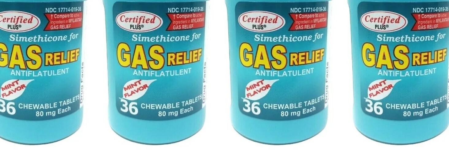2-PK Simethicone Gas Relief Chewable Tablets 80mg Anti-Gas Bloating 36CT SEALED